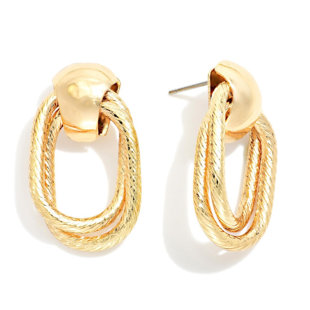 Gold Layered Twisted Metal Door Knocker Earrings