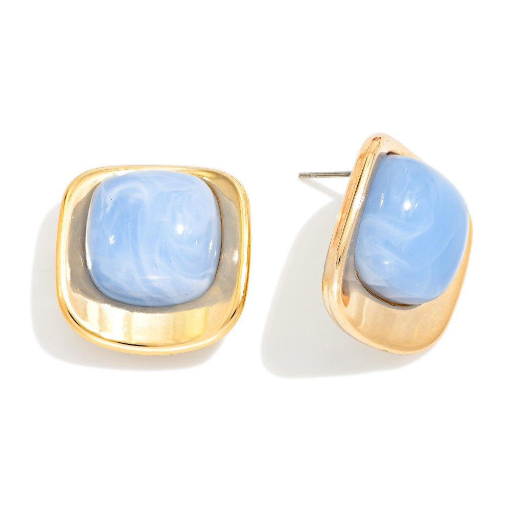 Blue Marbled Post Drop Earrings