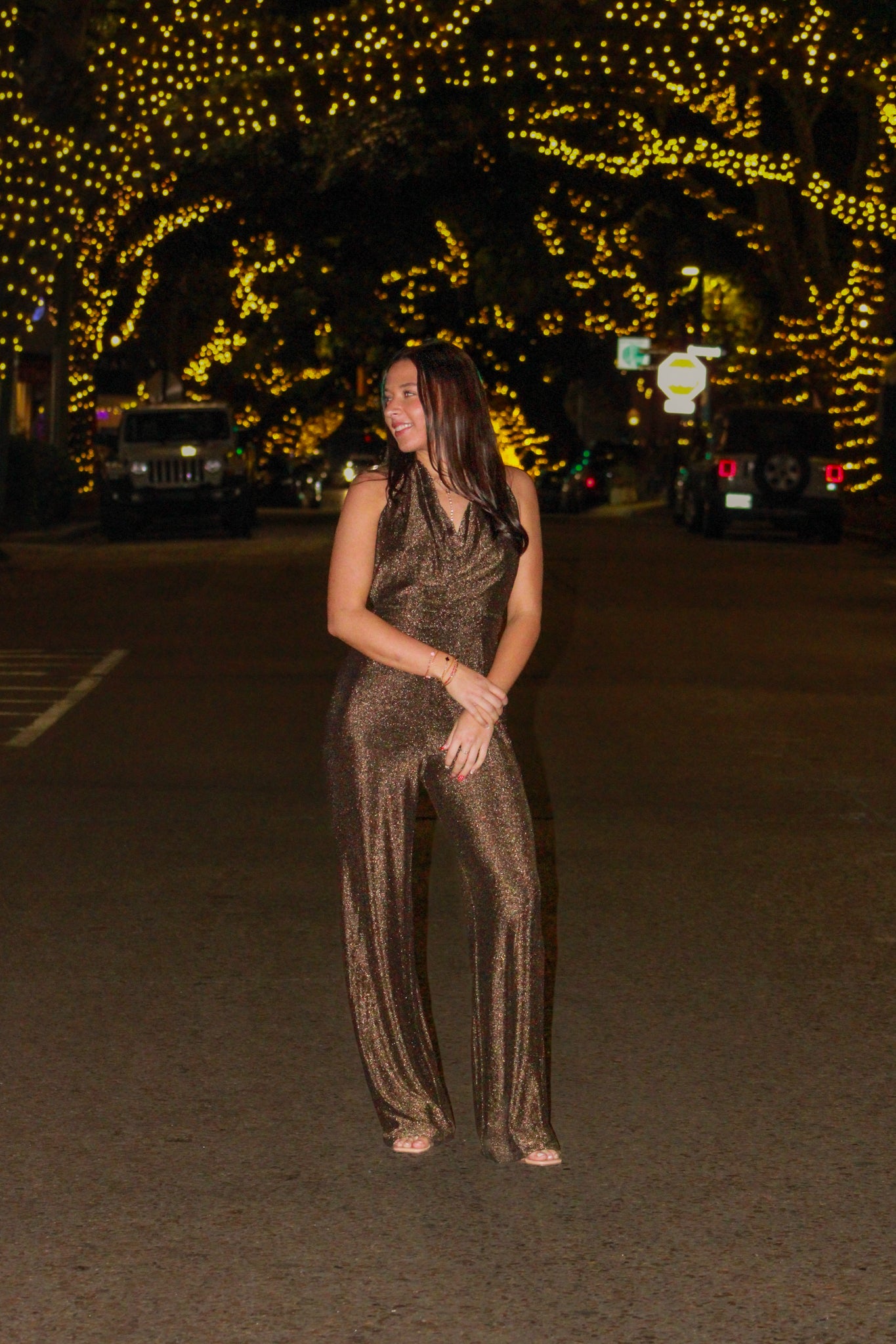 Bronze Shimmer Halter Jumpsuit