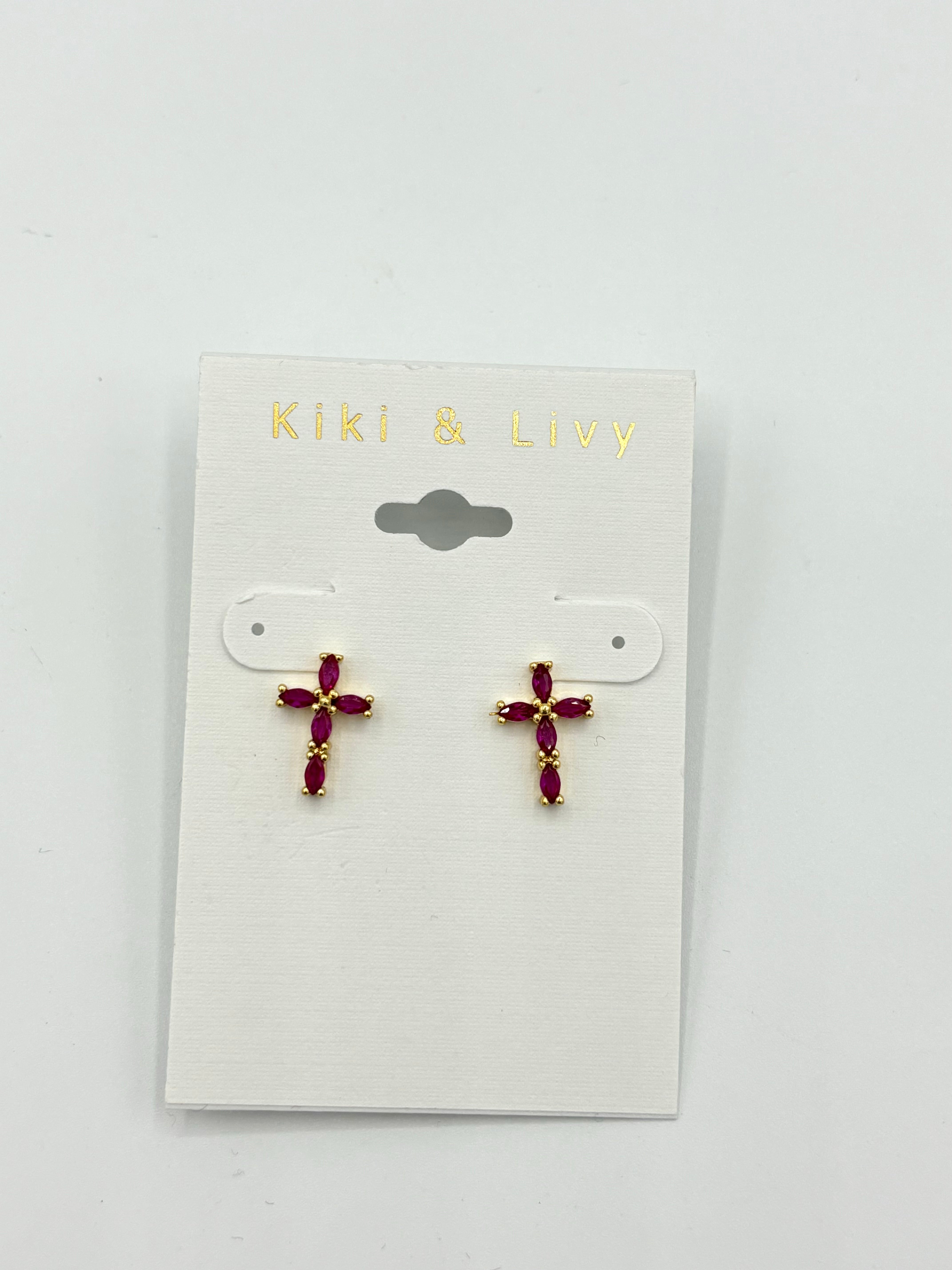 Color Rhinestone Cross Earrings