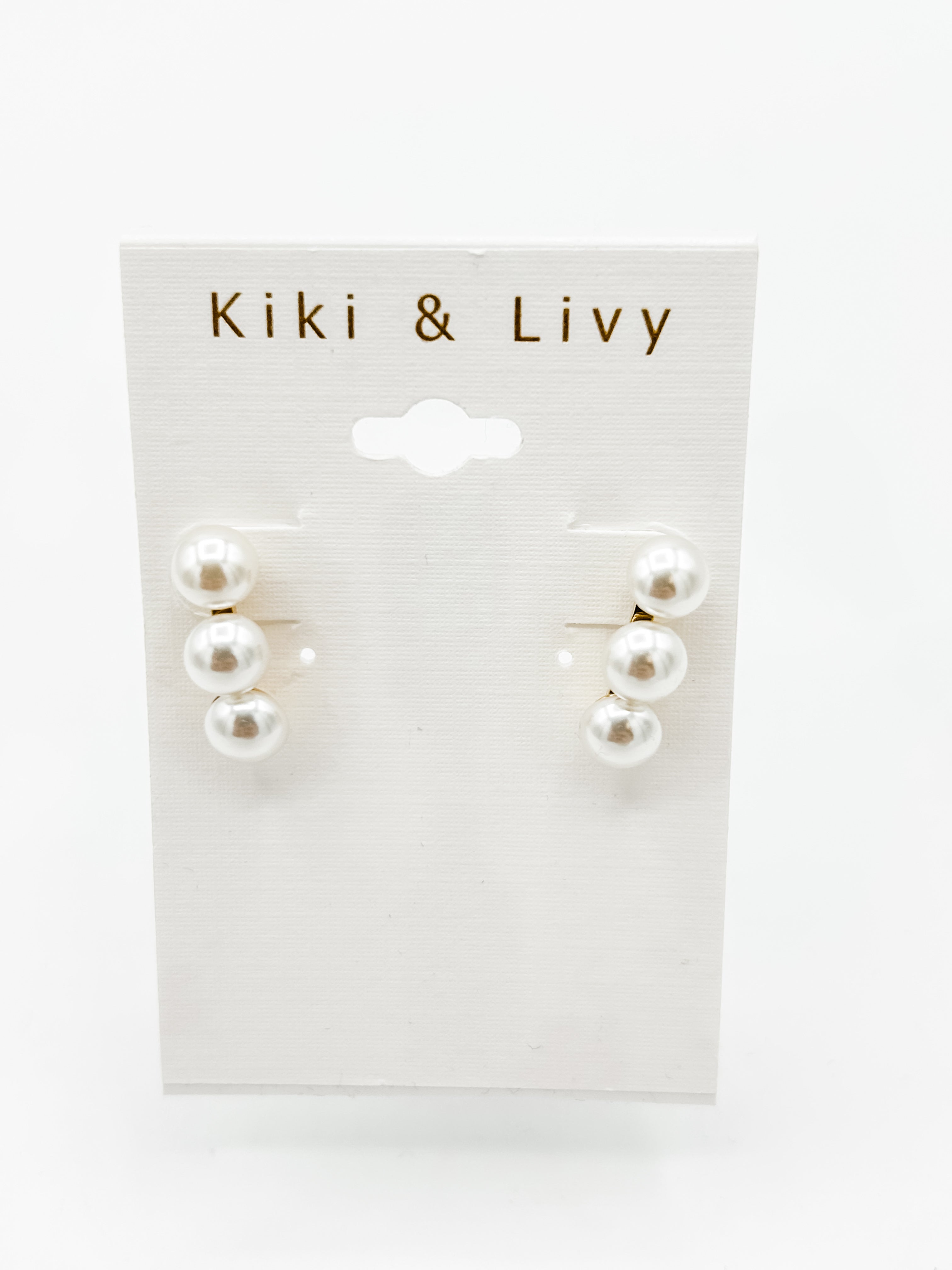 Gold Triple Pearl Earrings