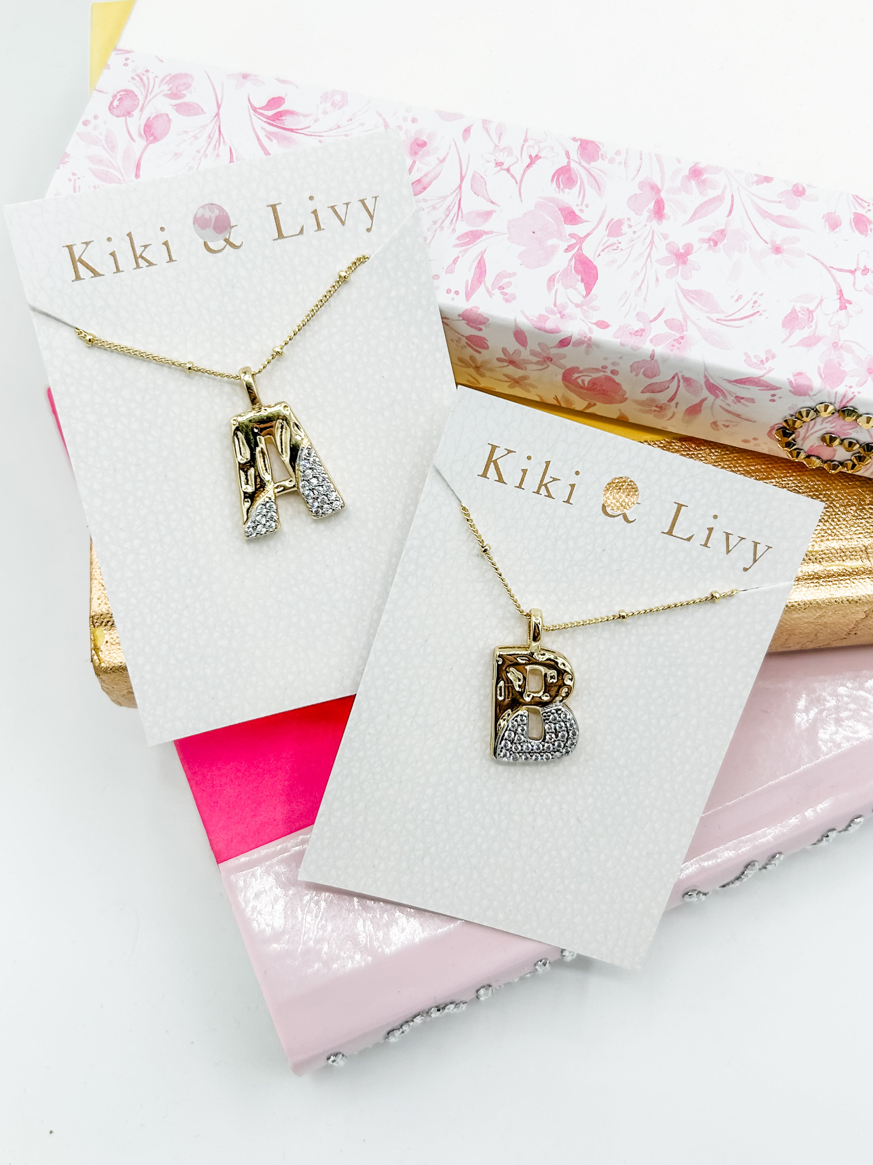 1/2 Rhinestone Dipped Letter Gold Necklace