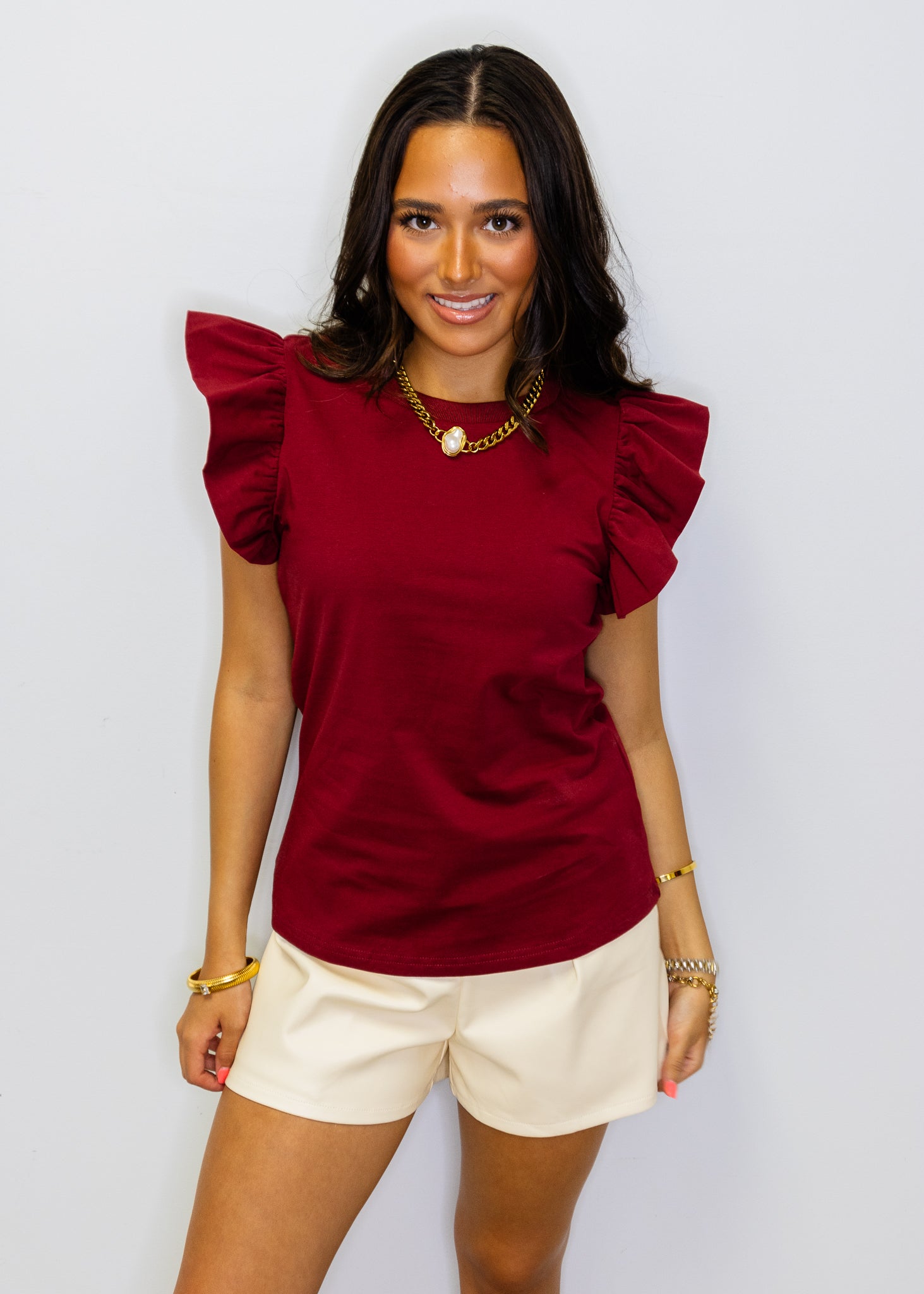 Crimson Frilled Sleeve Top