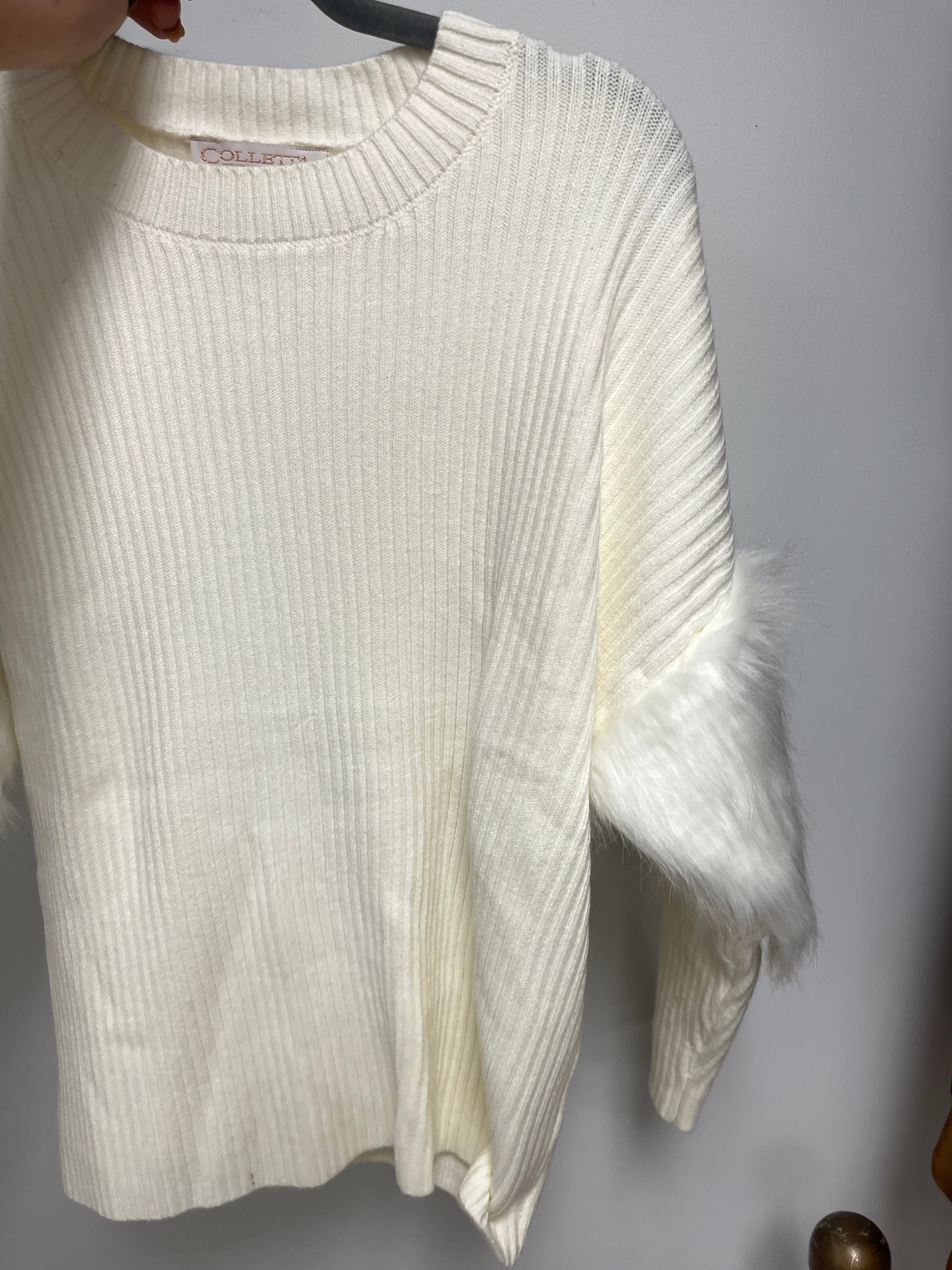 Cream Fur Sleeve Sweater