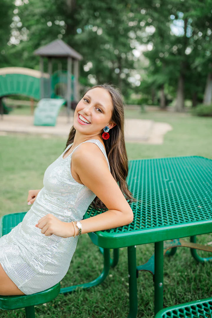 Red & Silver GameDay Pom Earrings