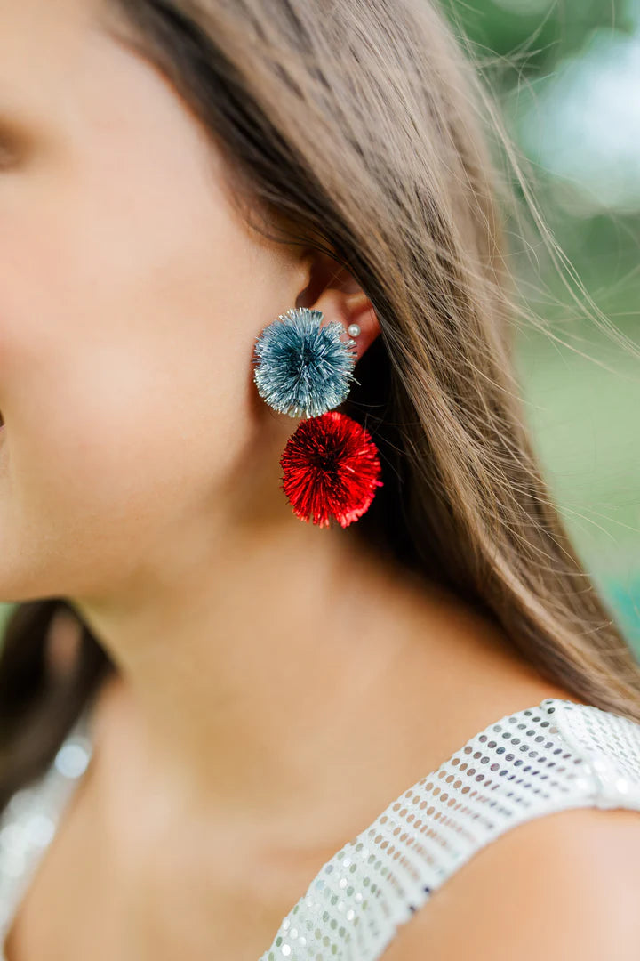 Red & Silver GameDay Pom Earrings