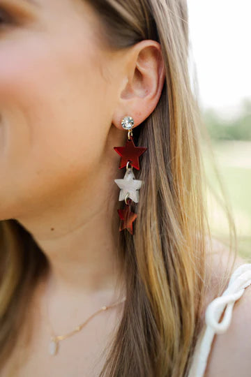 Maroon Triple Stars Earrings