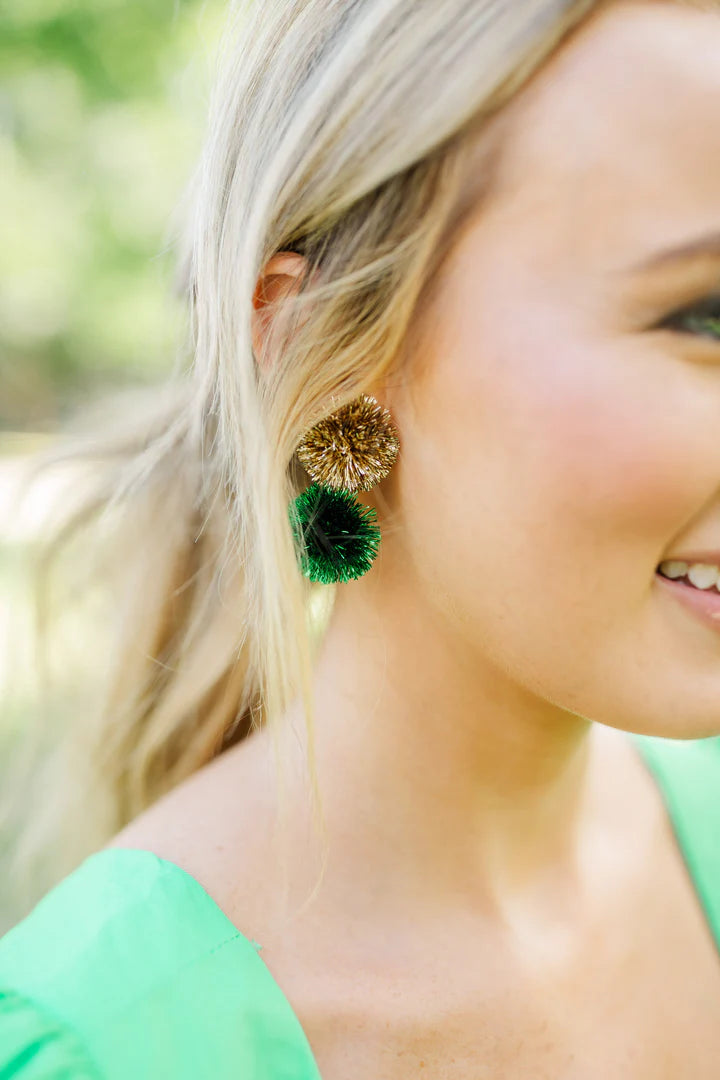 Green & Gold GameDay Pom Earrings