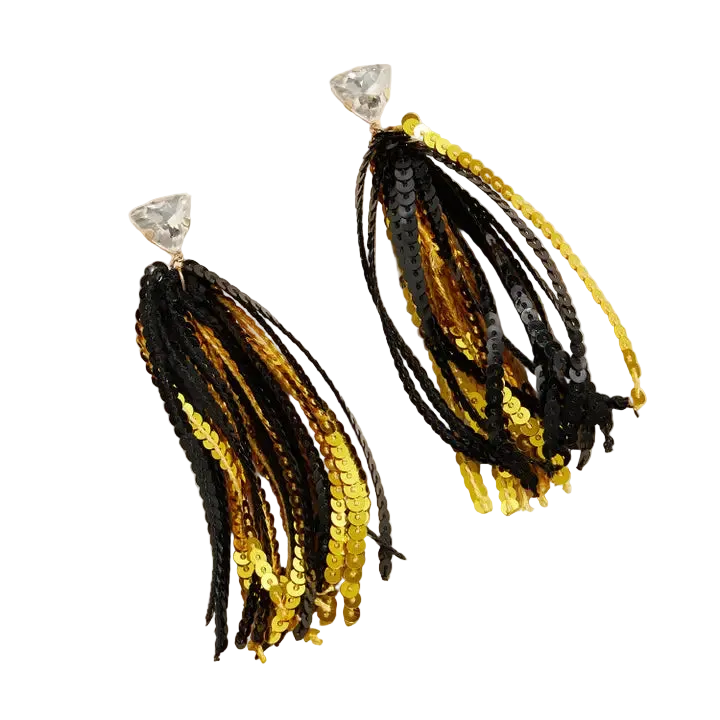 Black & Gold Sequin Tassel Earrings