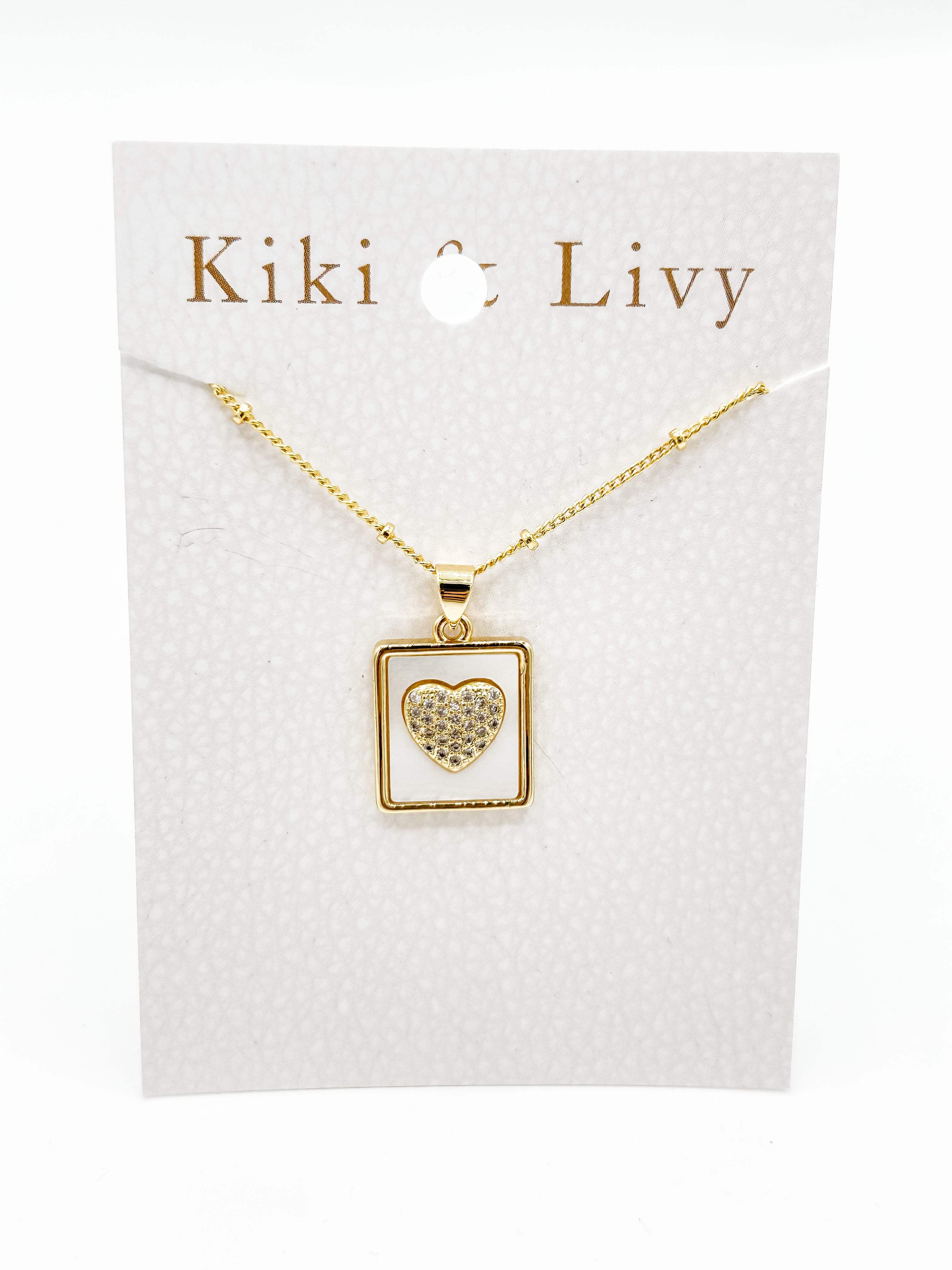 White Rectangle Heart Necklace