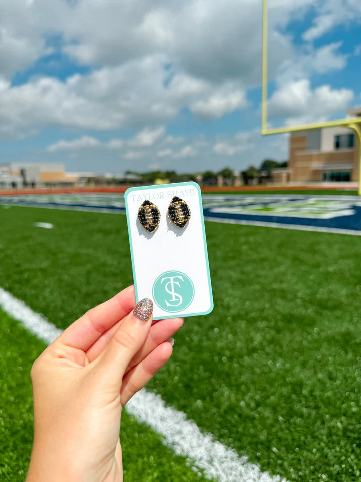 Black & Gold Football Stud Earrings