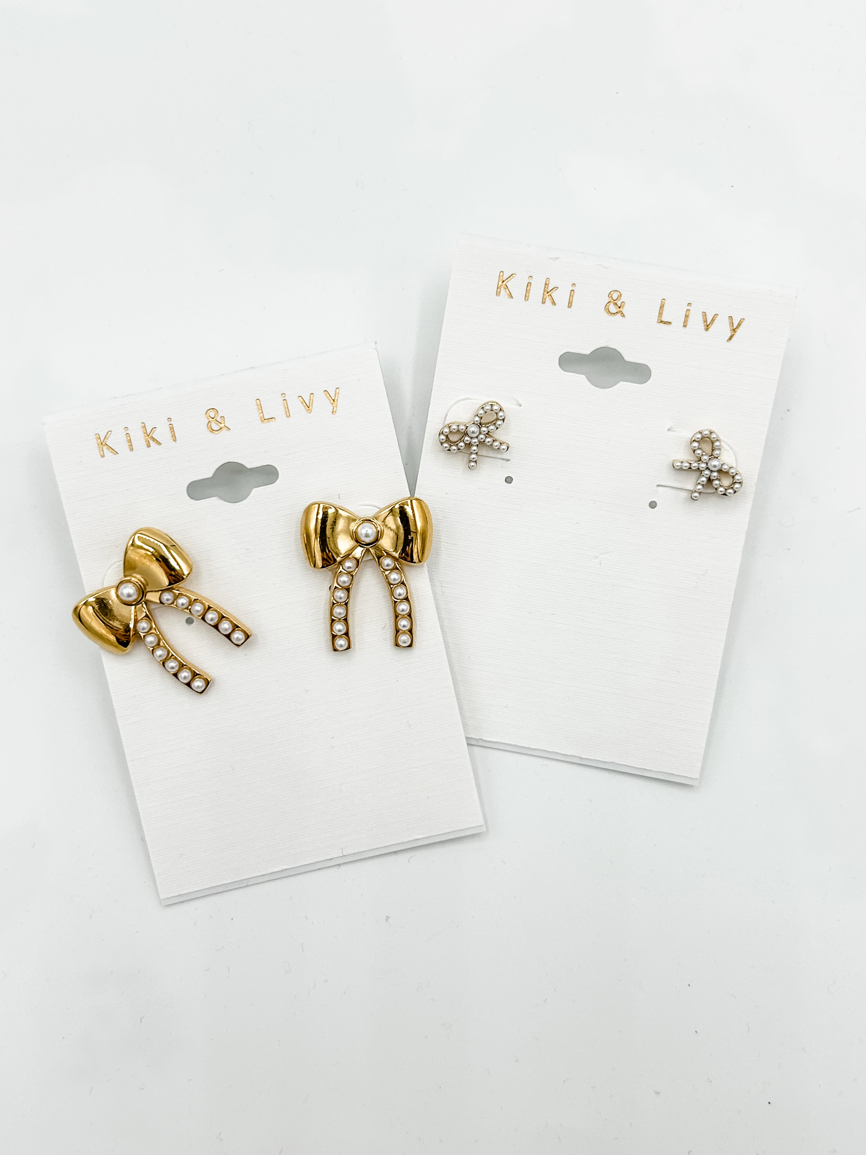 Teeny Gold Pearl Bow Studs