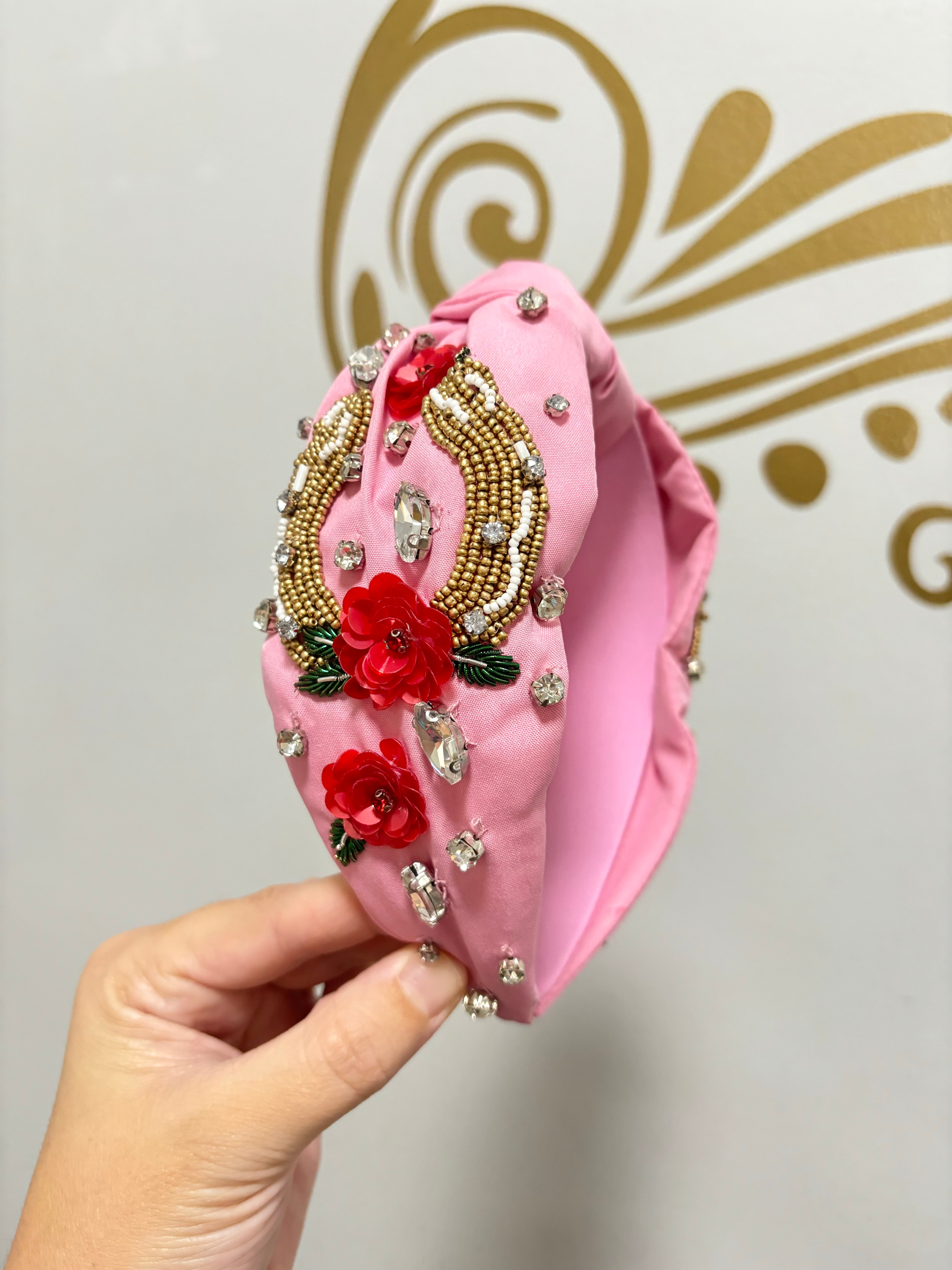 Pink Horseshoe Beaded Headband