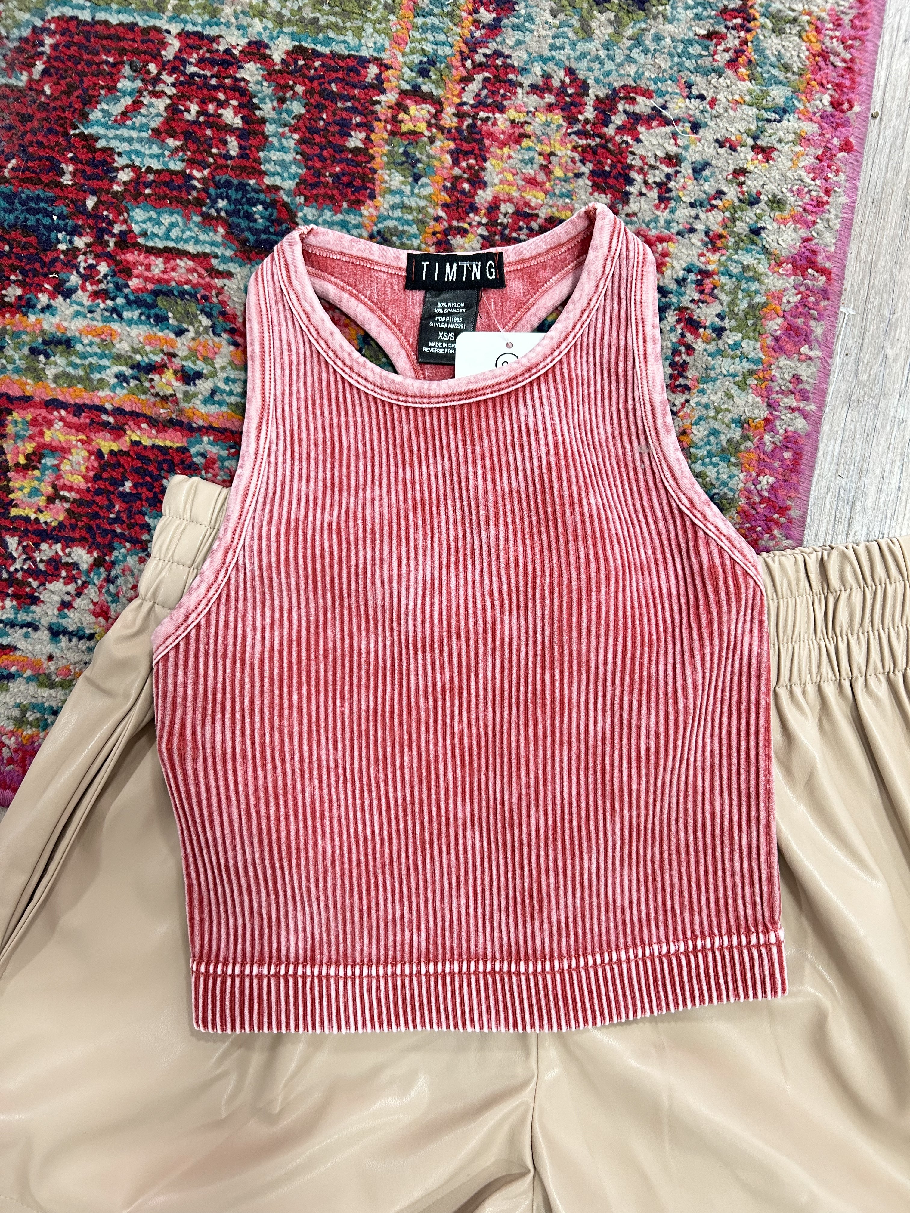 Maroon Mineral Washed Ribbed Tank