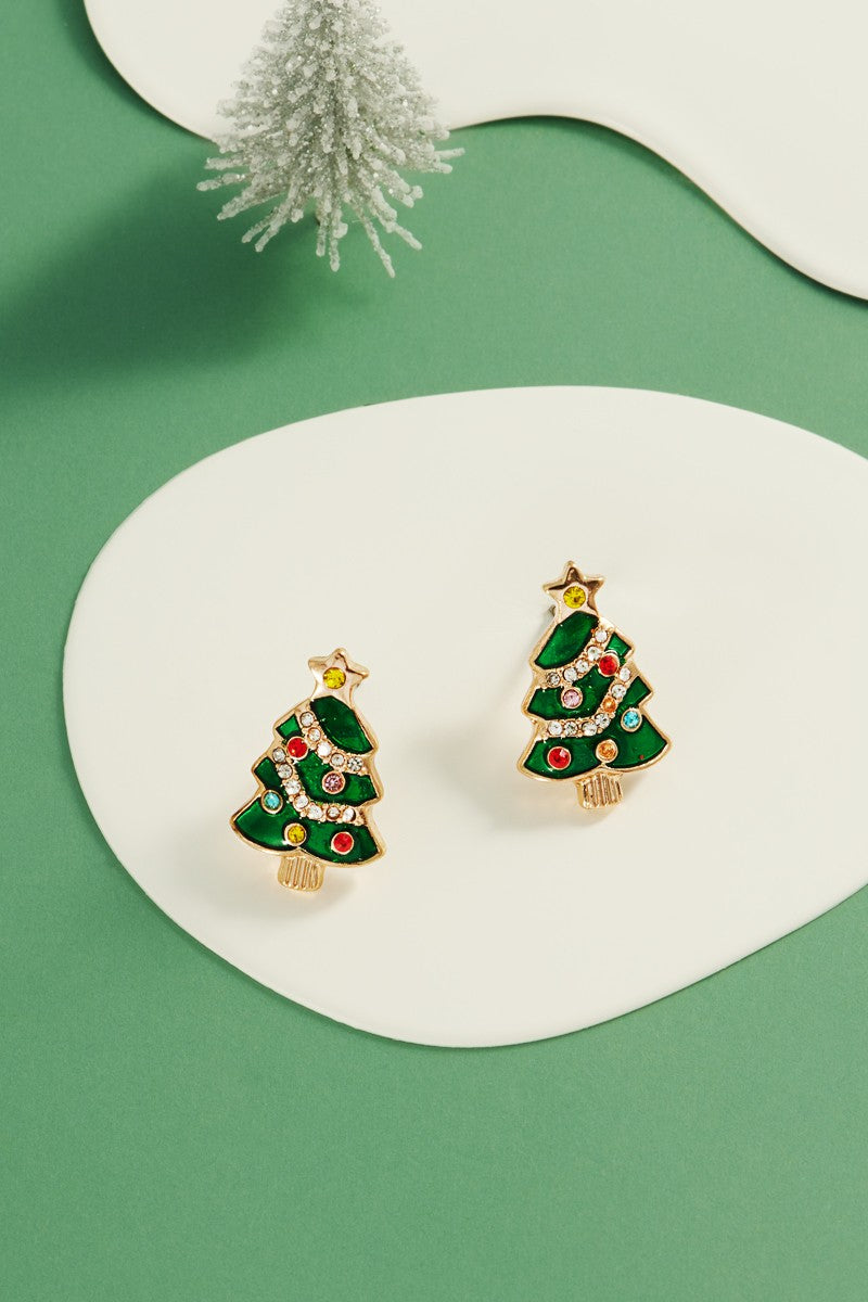 Christmas Tree Enamel Earrings