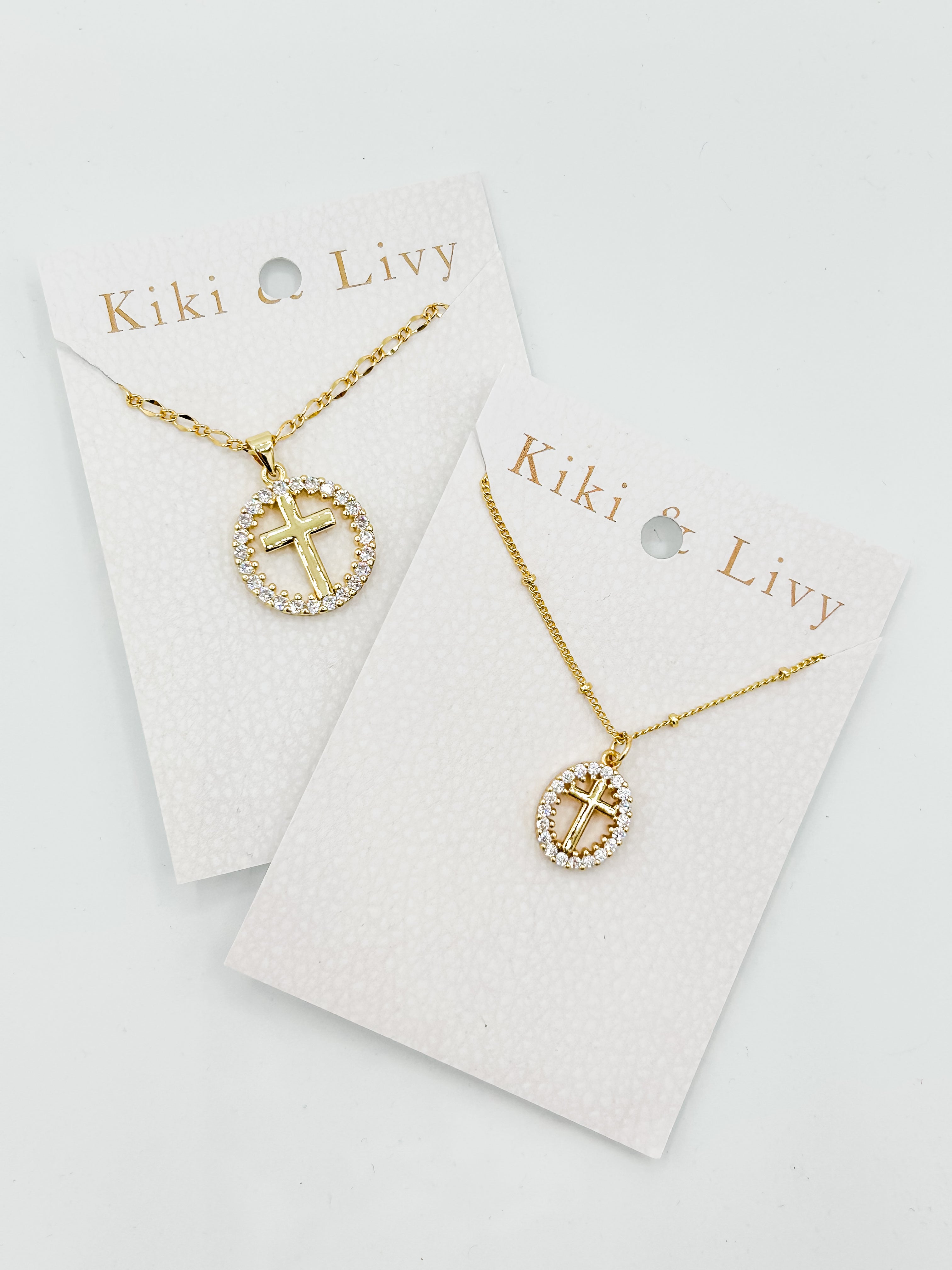 Gold Oval Cross Rhinestone Necklace