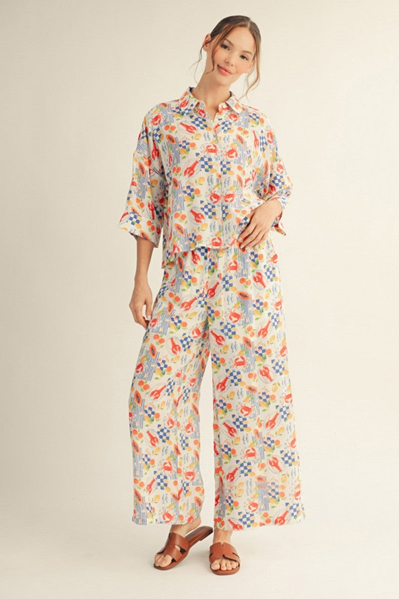 Multi Crawfish Flowy Pants Set