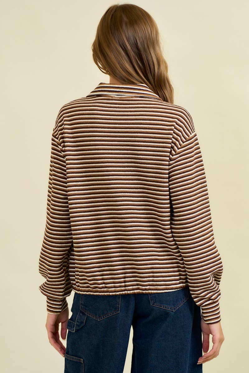 Brown Stripe Half Zip Top