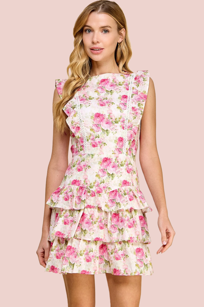 Pink Floral Ruffle Dress