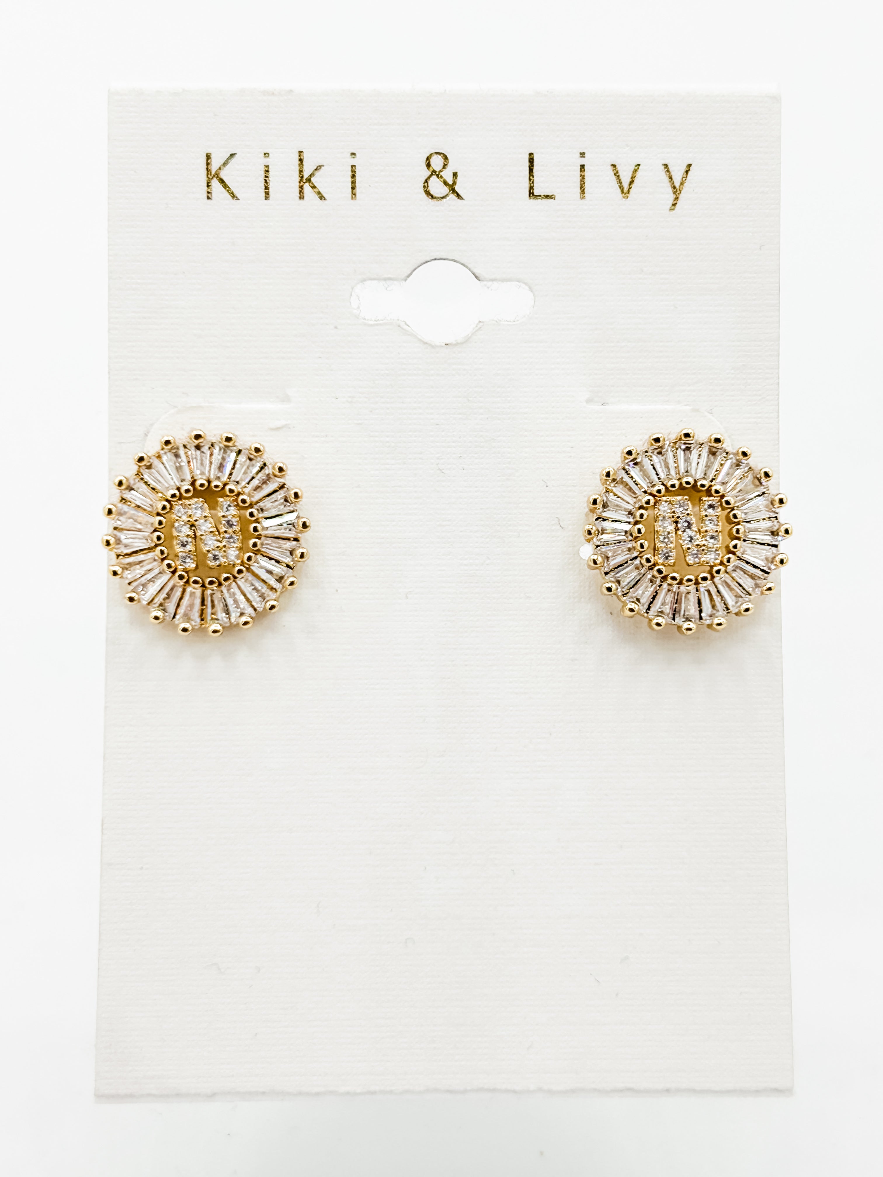 Gold Baguette Letter Stud Earrings