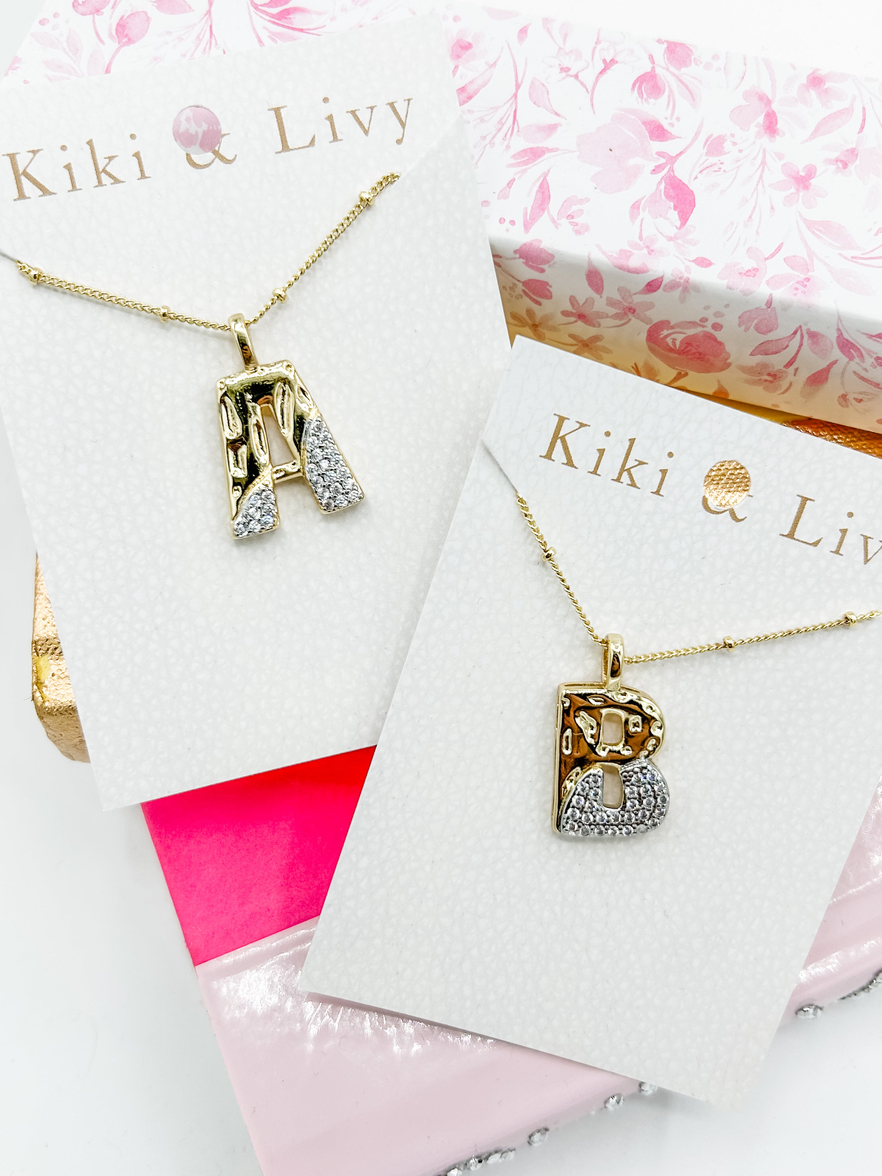 1/2 Rhinestone Dipped Letter Gold Necklace