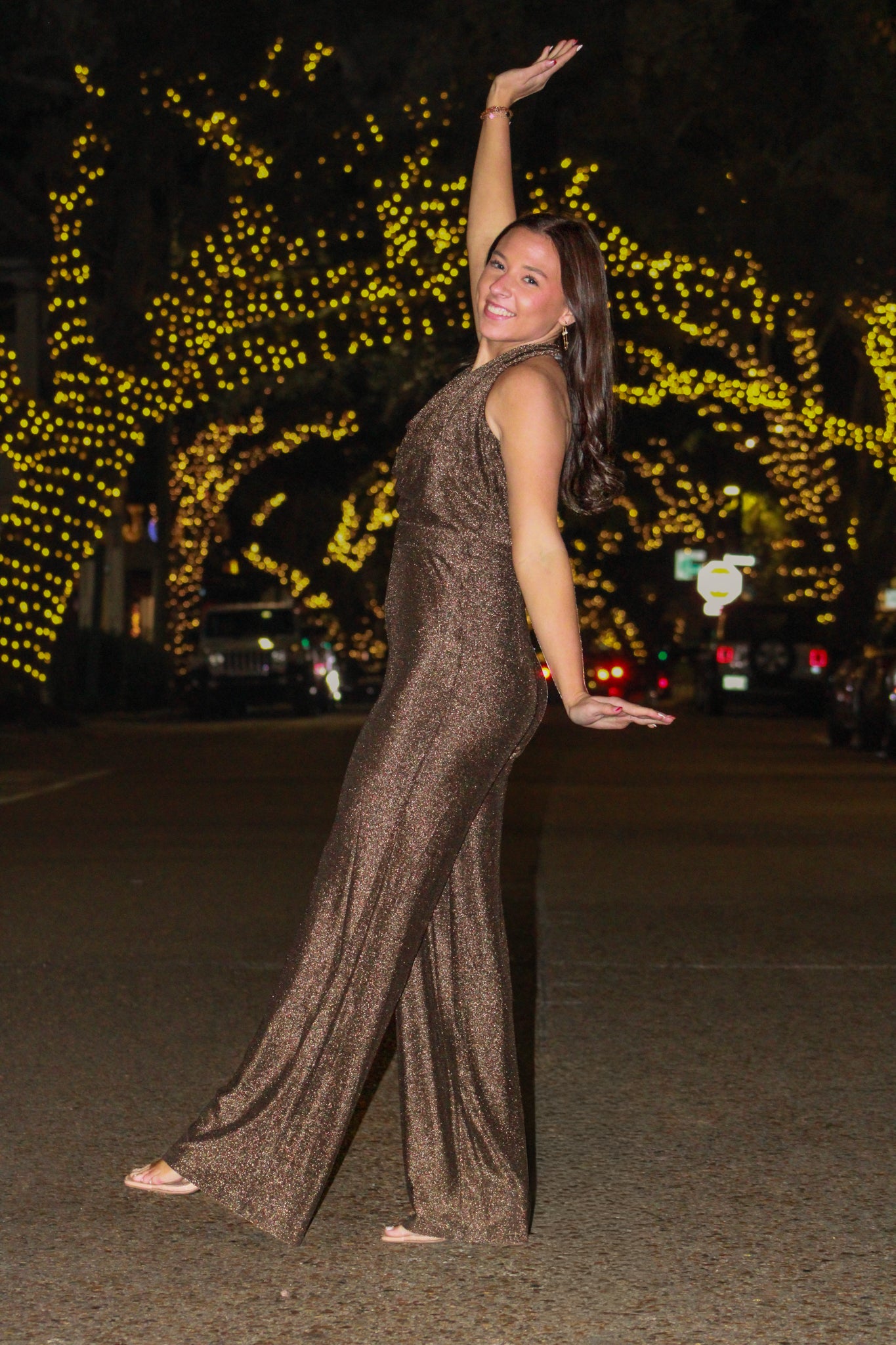 Bronze Shimmer Halter Jumpsuit