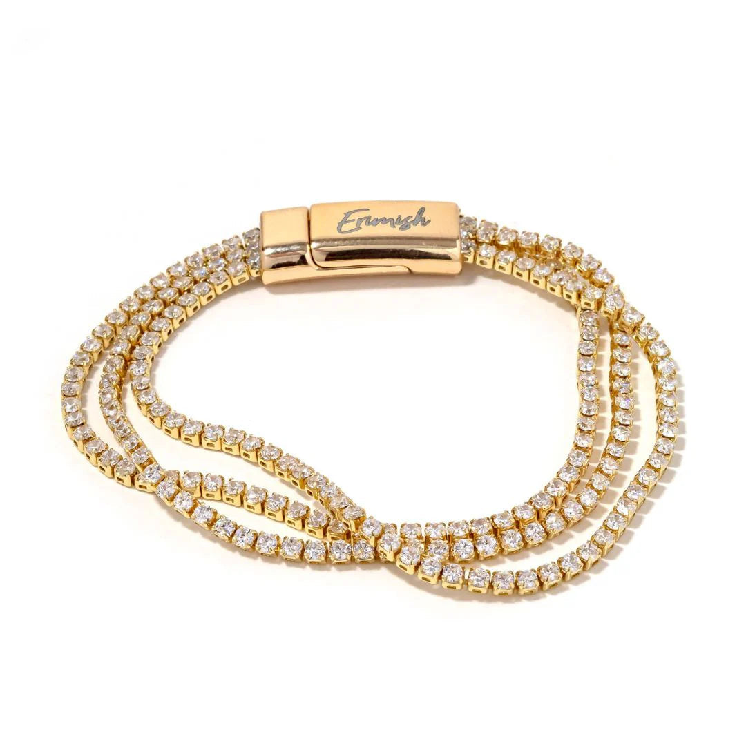 Gold Newton Rhinestone Triple Bracelet