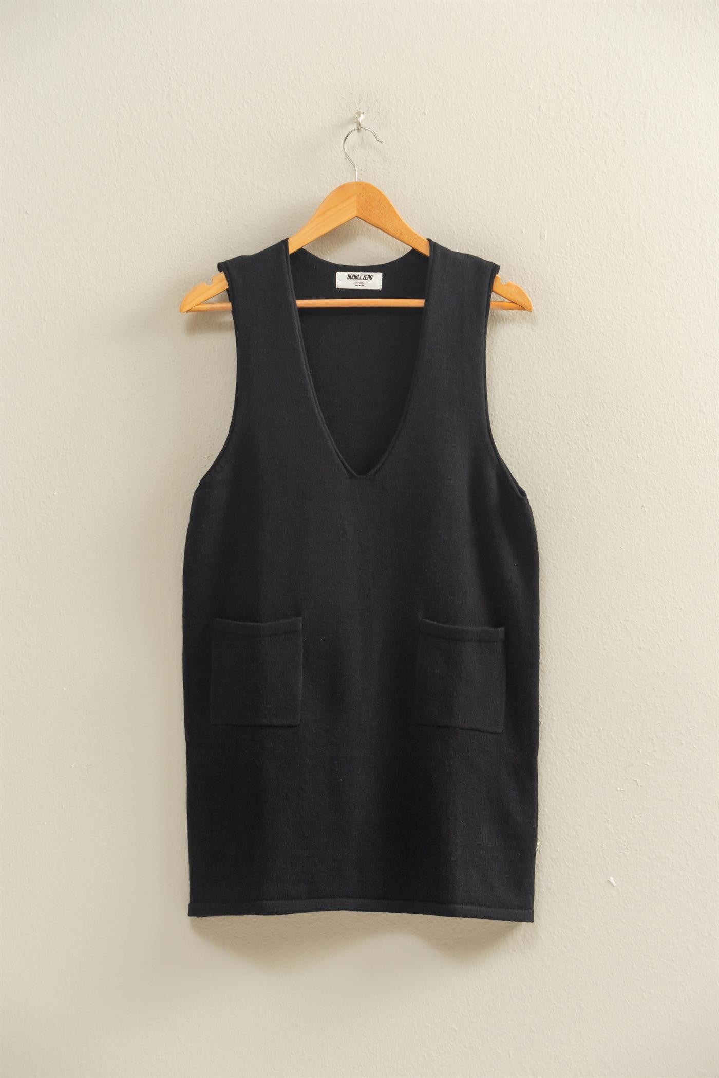 Black V-Neck Knit Dress