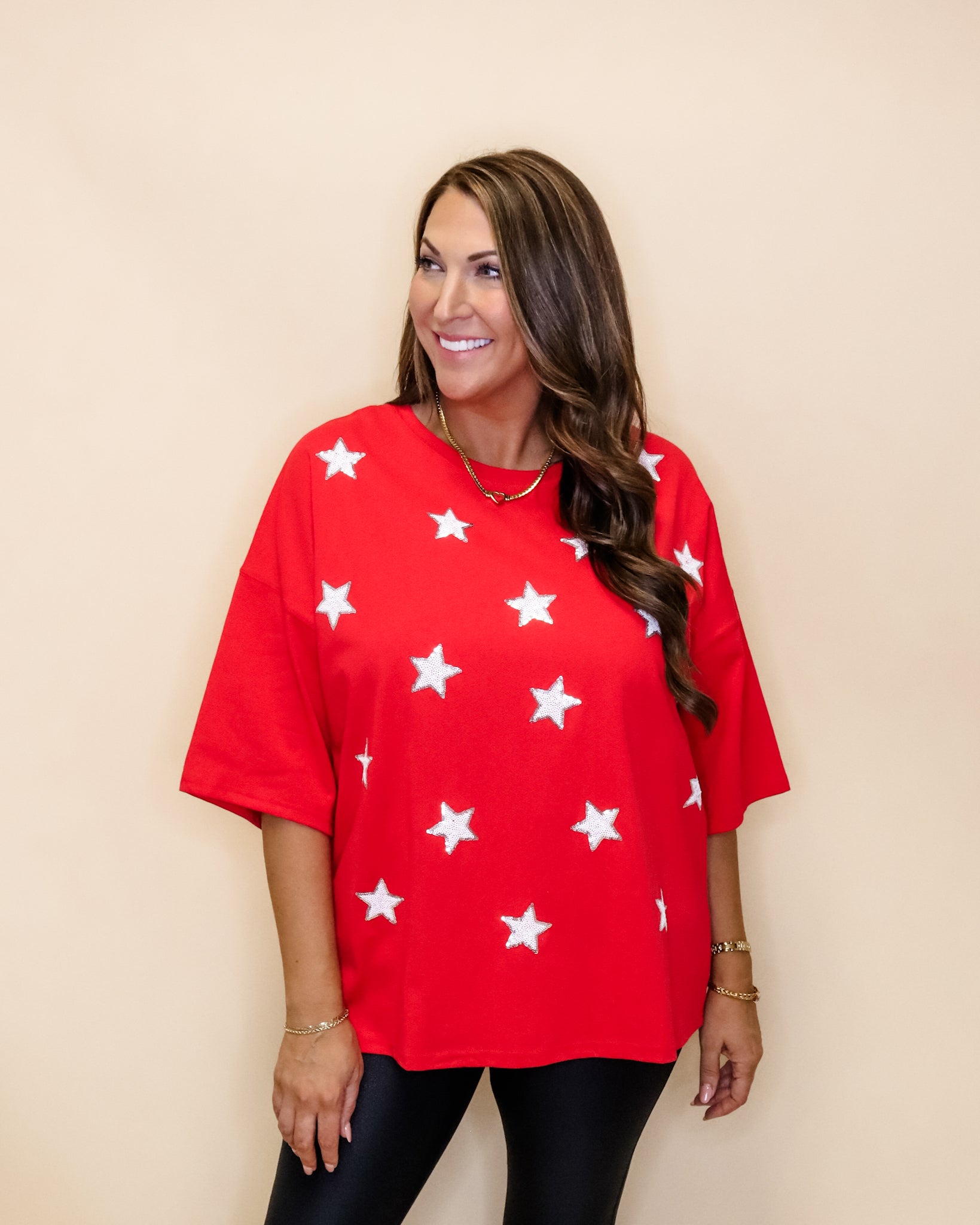 Red Star Sequins Patched Tee