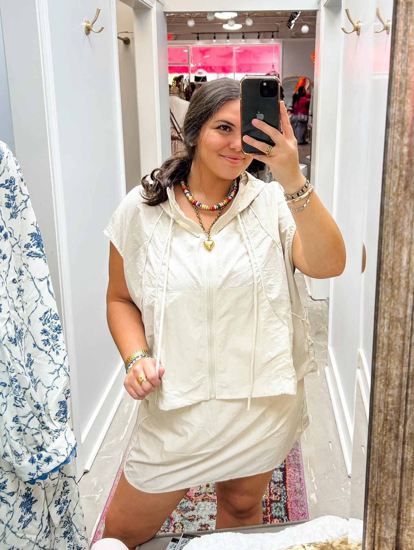 Beige Piping Skirt Set