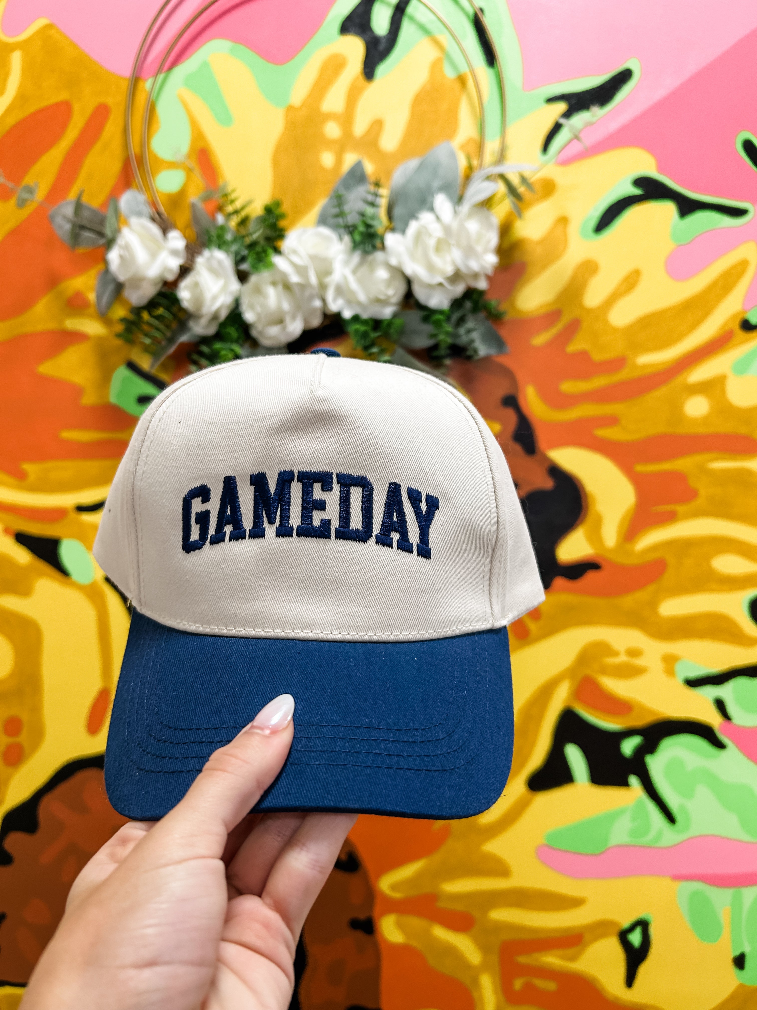 Navy "GAMEDAY" Embroidered Two Tone Baseball Cap