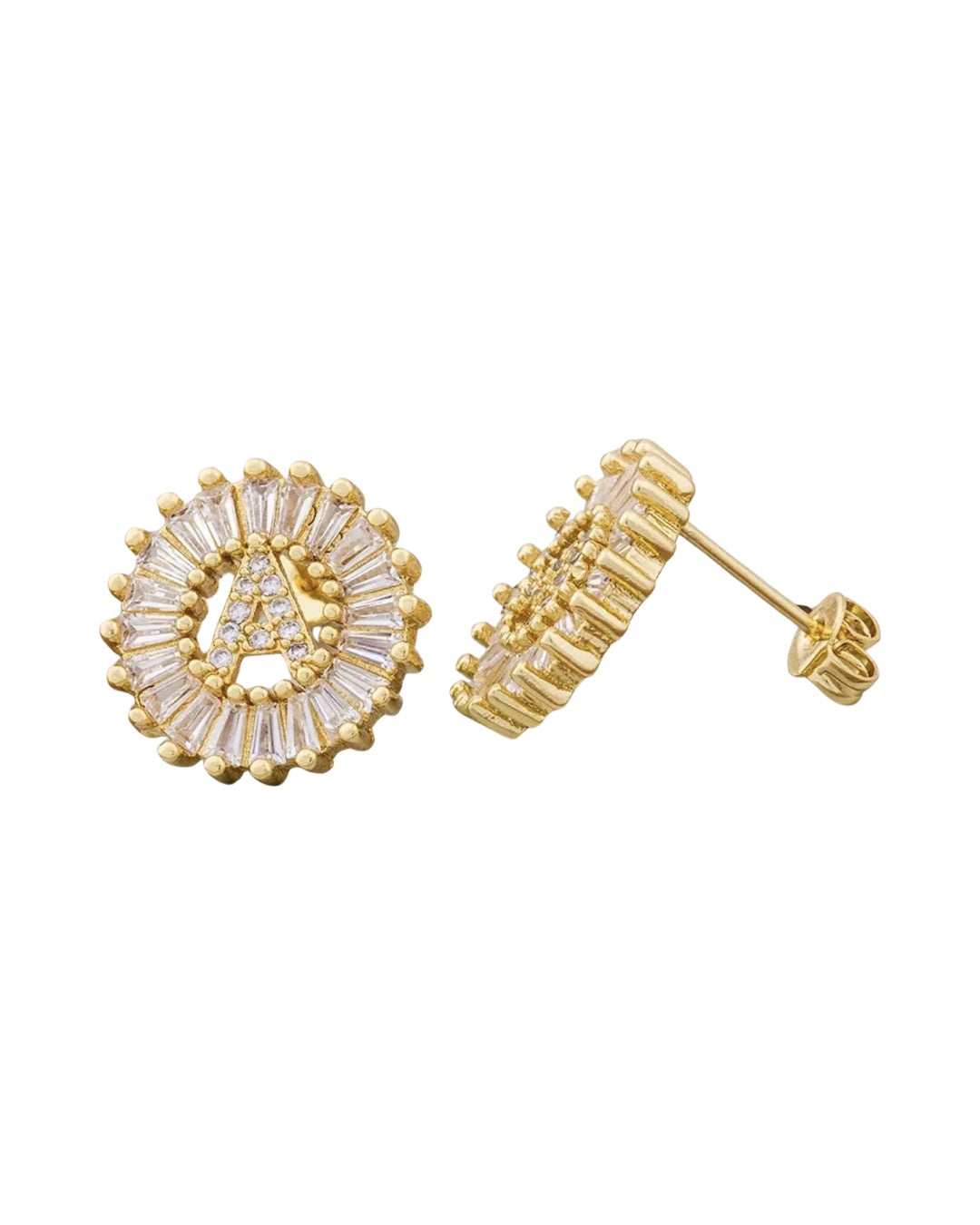 Gold Baguette Letter Stud Earrings