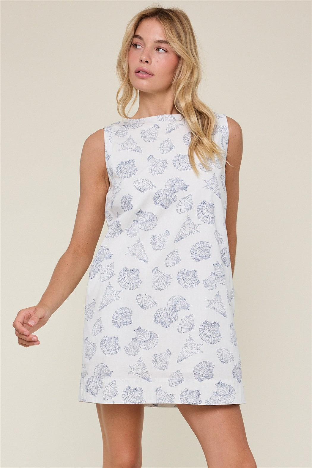White & Blue Seashells Dress