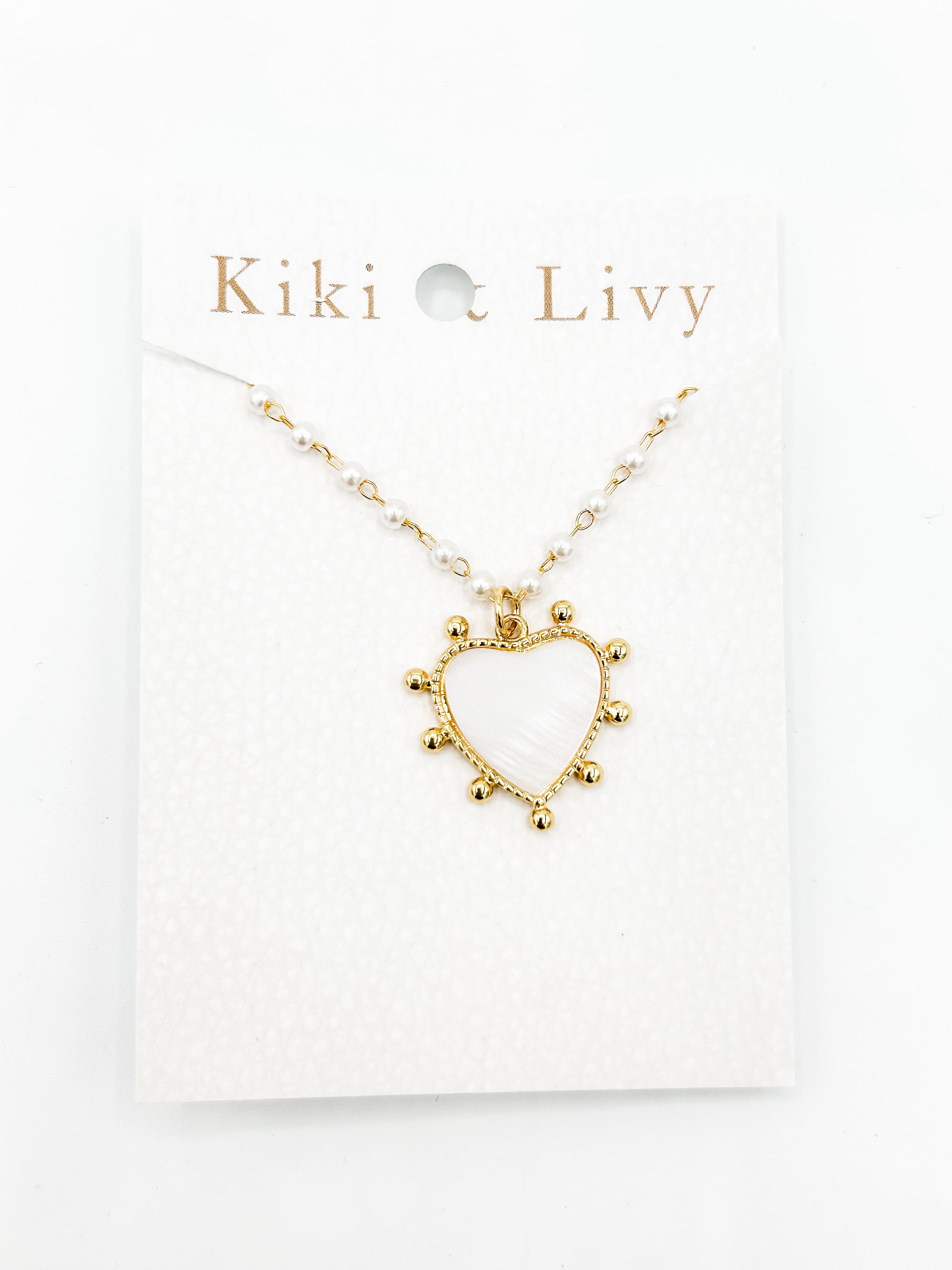 Gold Pearl Strand Heart Necklace