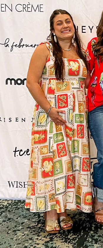 White Multi Tropical Midi Dress