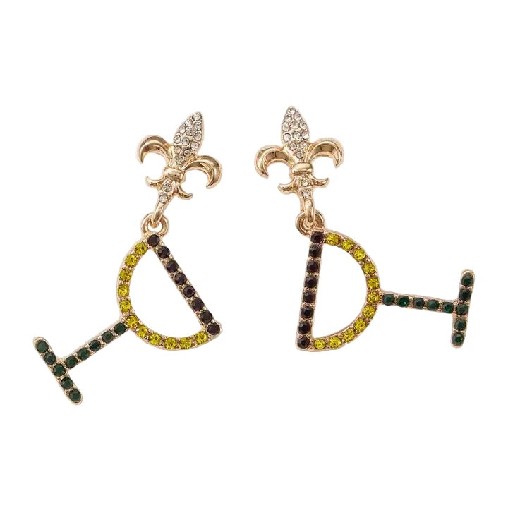Mardi Gras Martini Rhinestone Earrings