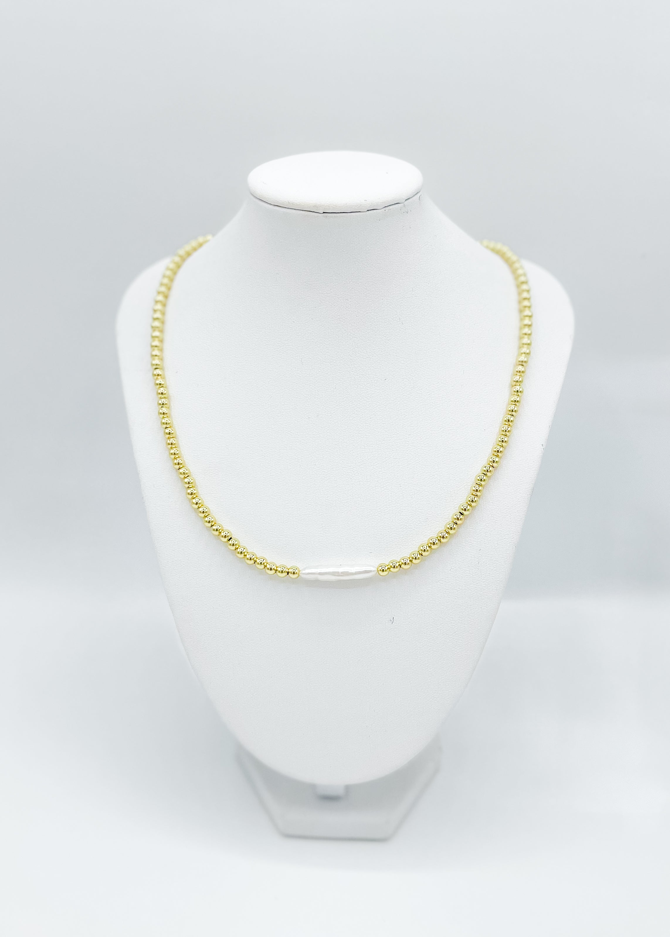 Gold Beaded Pearl Choker Necklace
