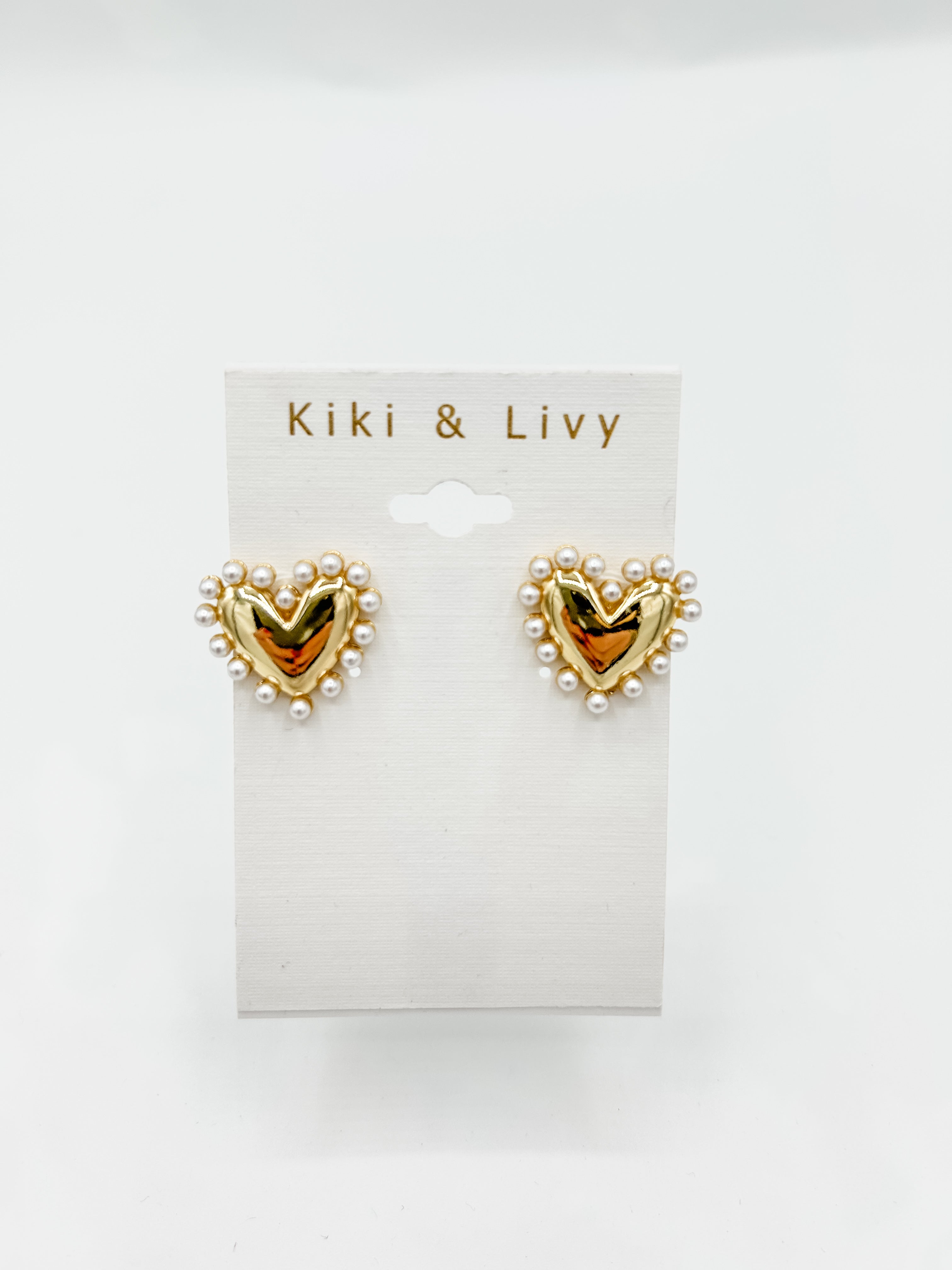 Large Gold Pearl Heart Earrings