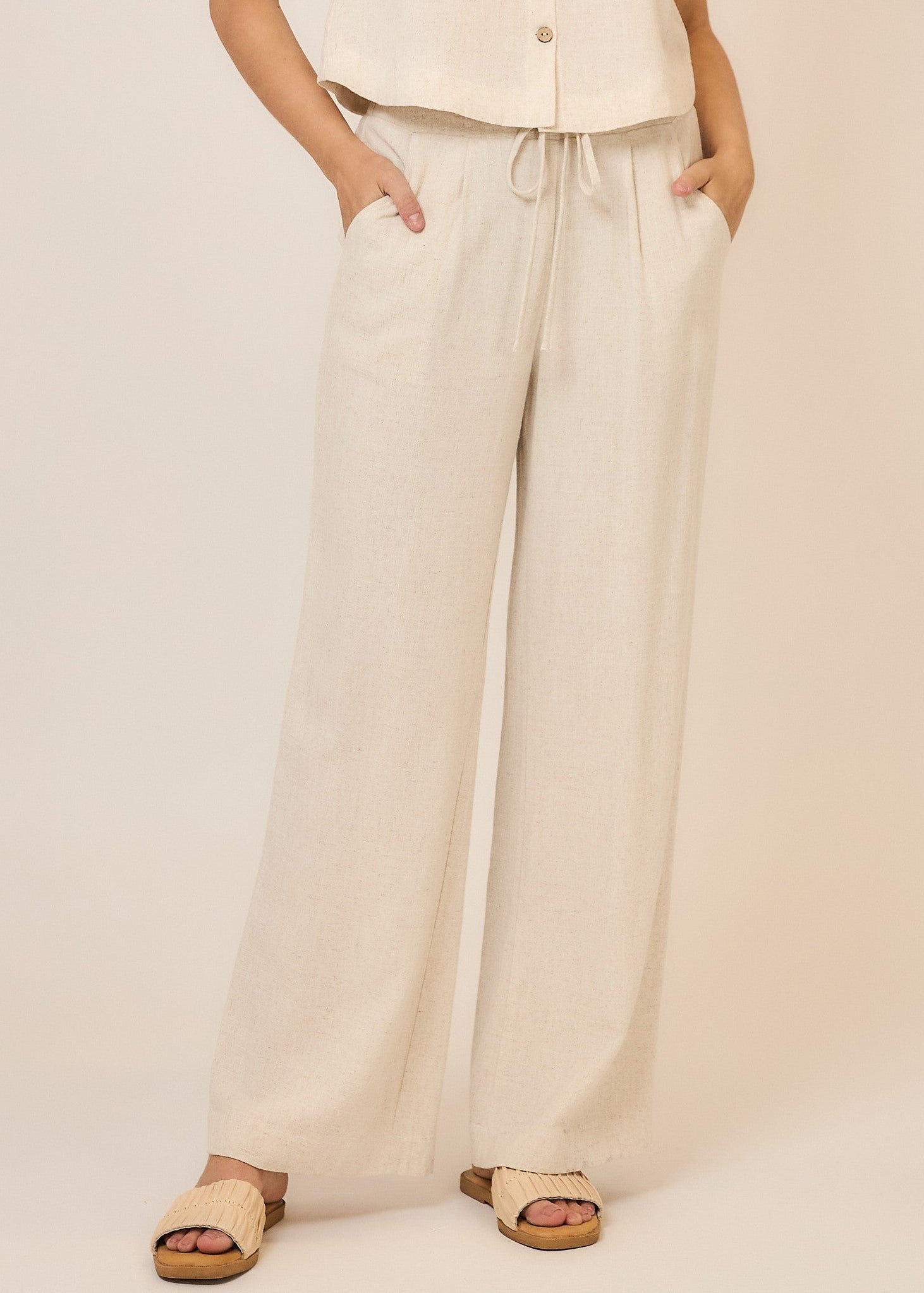 Oatmeal Linen Drawstring Pants