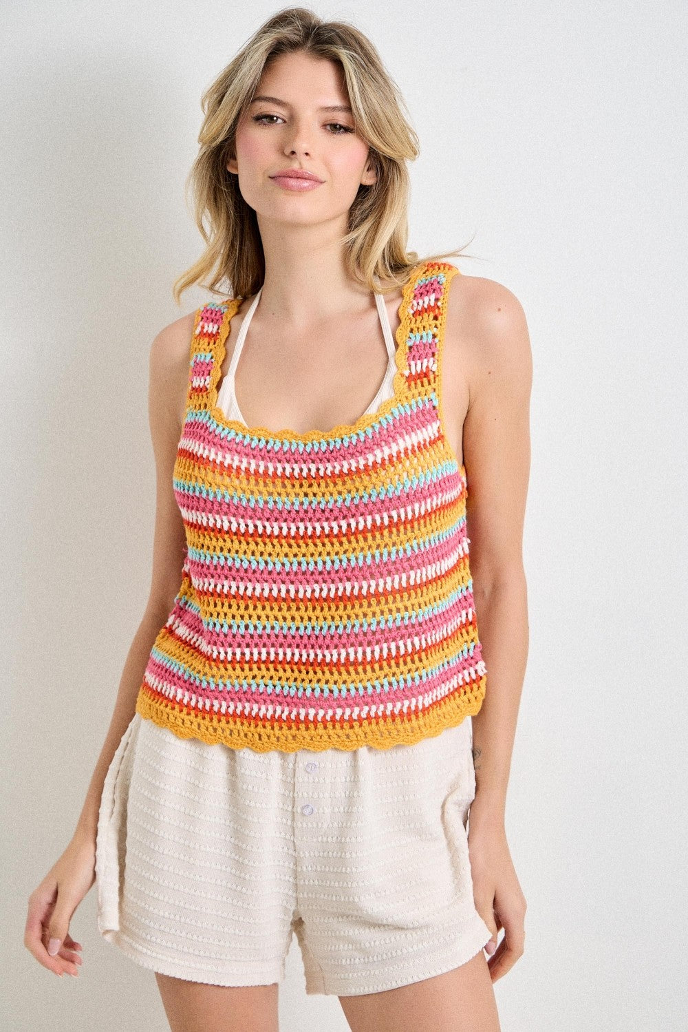 Multi Stripe Crochet Tank