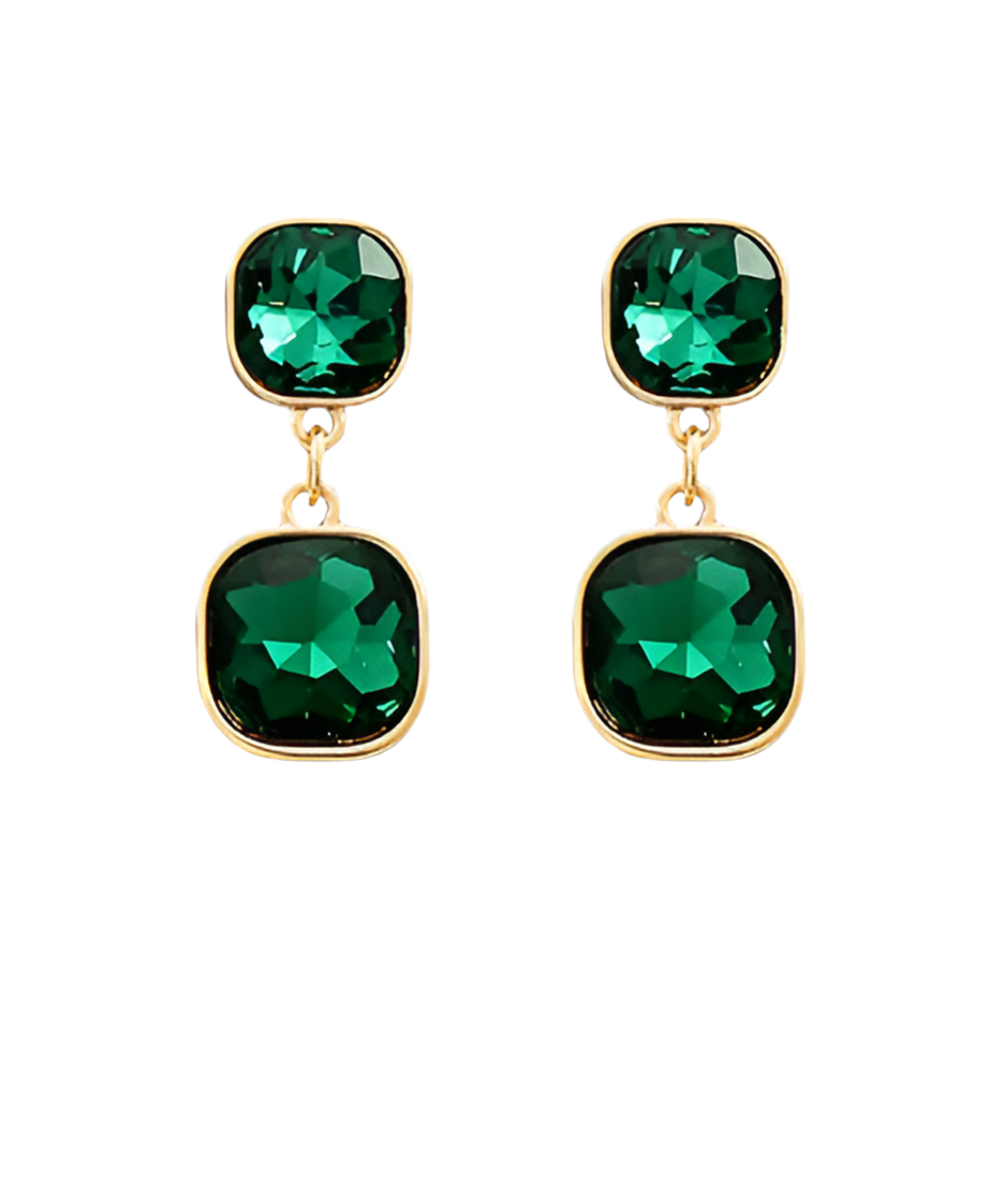 Emerald Double Crystal Octagon Earrings