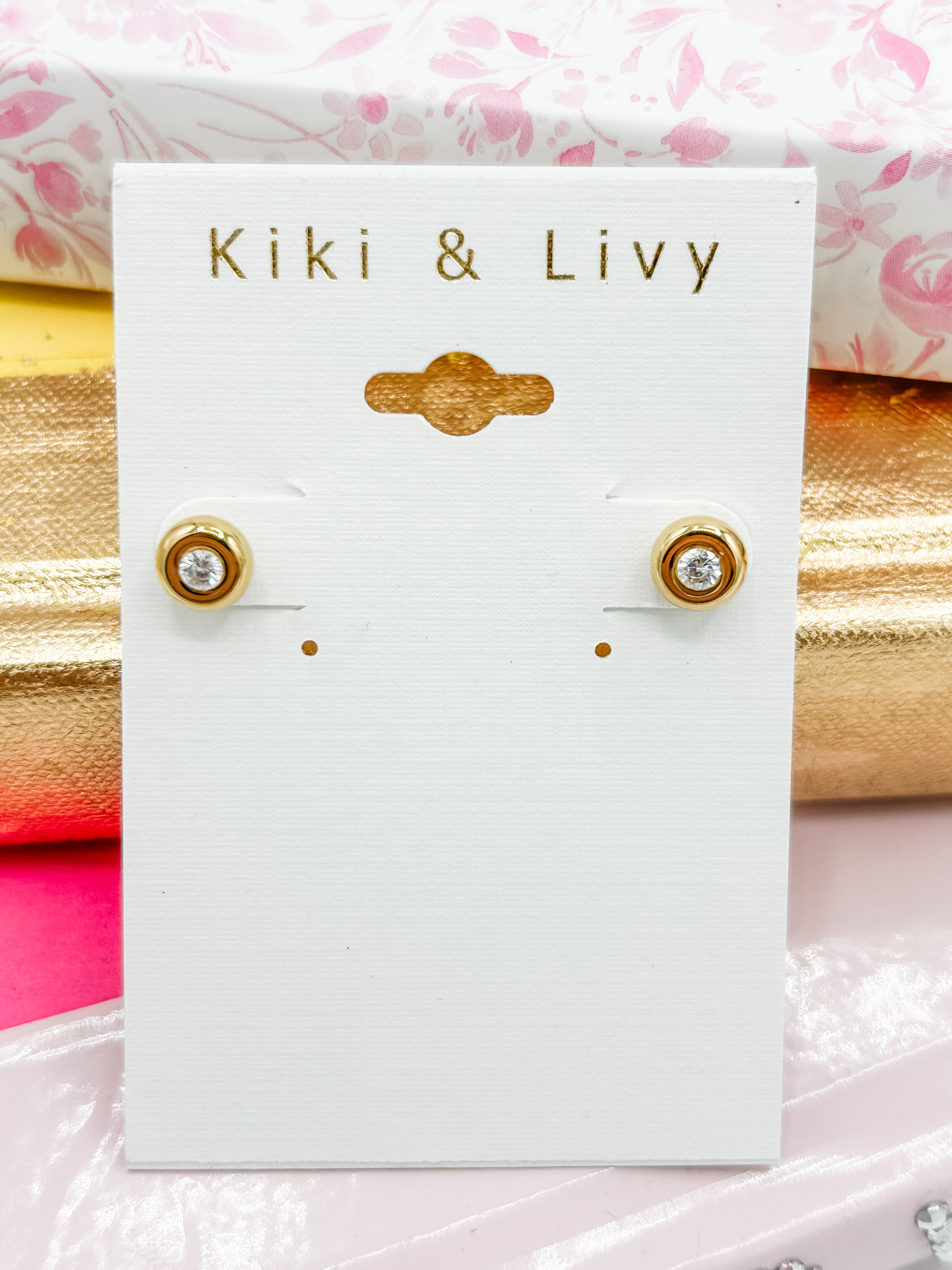 Gold Rim Rhinestone Studs