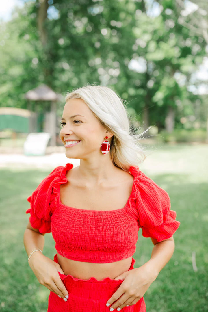 Red Mirrored Football Earrings