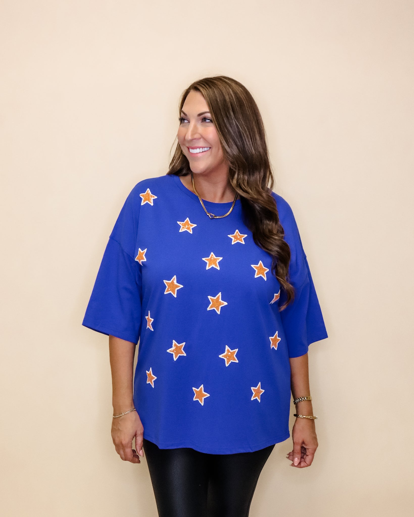 Blue Star Sequins Patched Tee