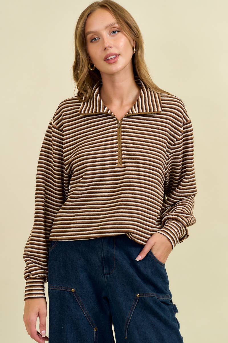 Brown Stripe Half Zip Top