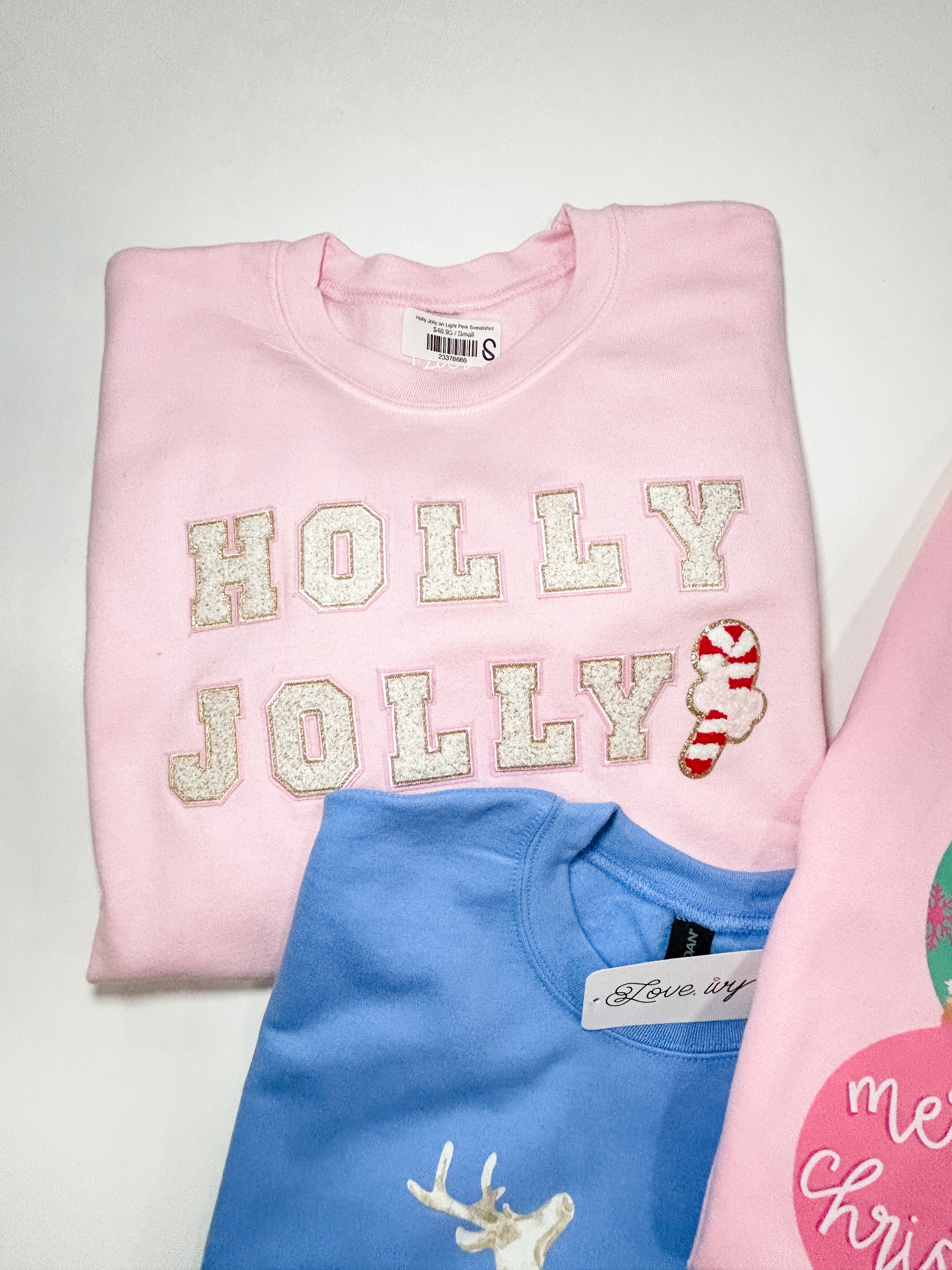 Holly Jolly on Light Pink Sweatshirt