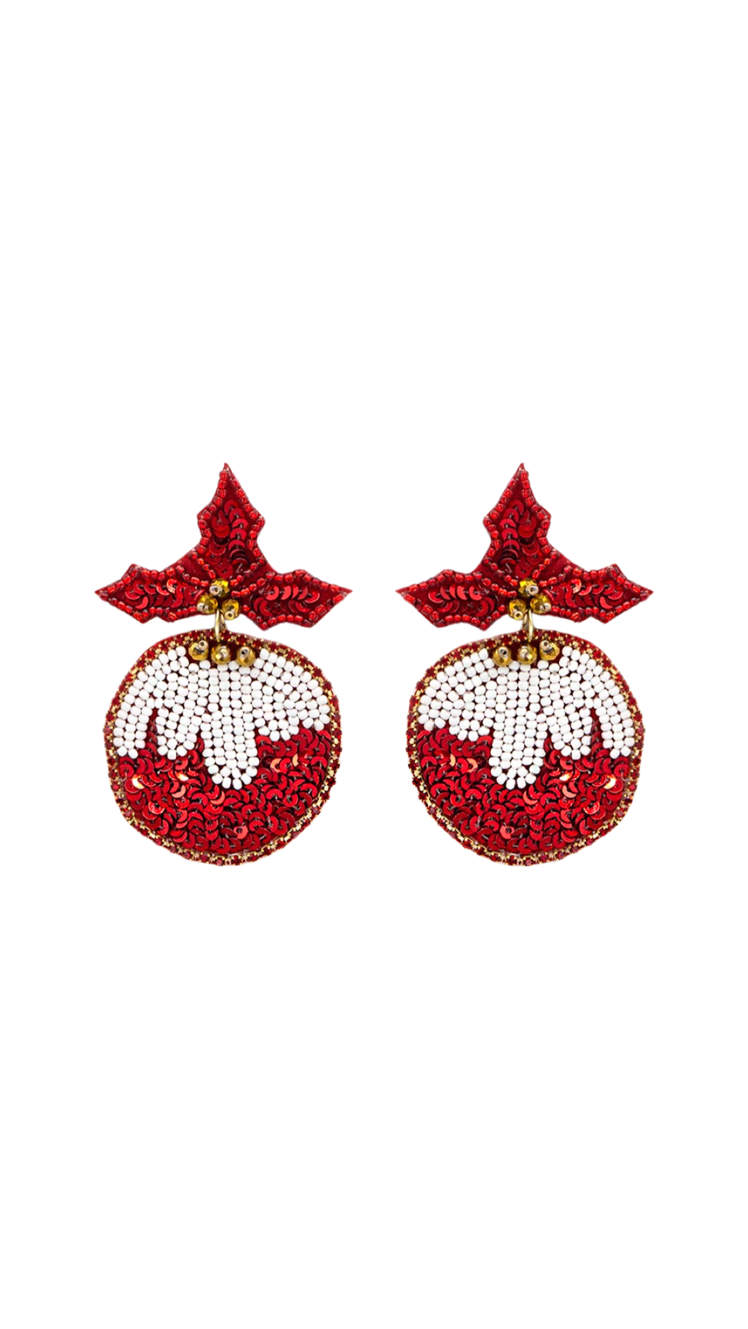 Red Beaded Christmas Ornament Earrings