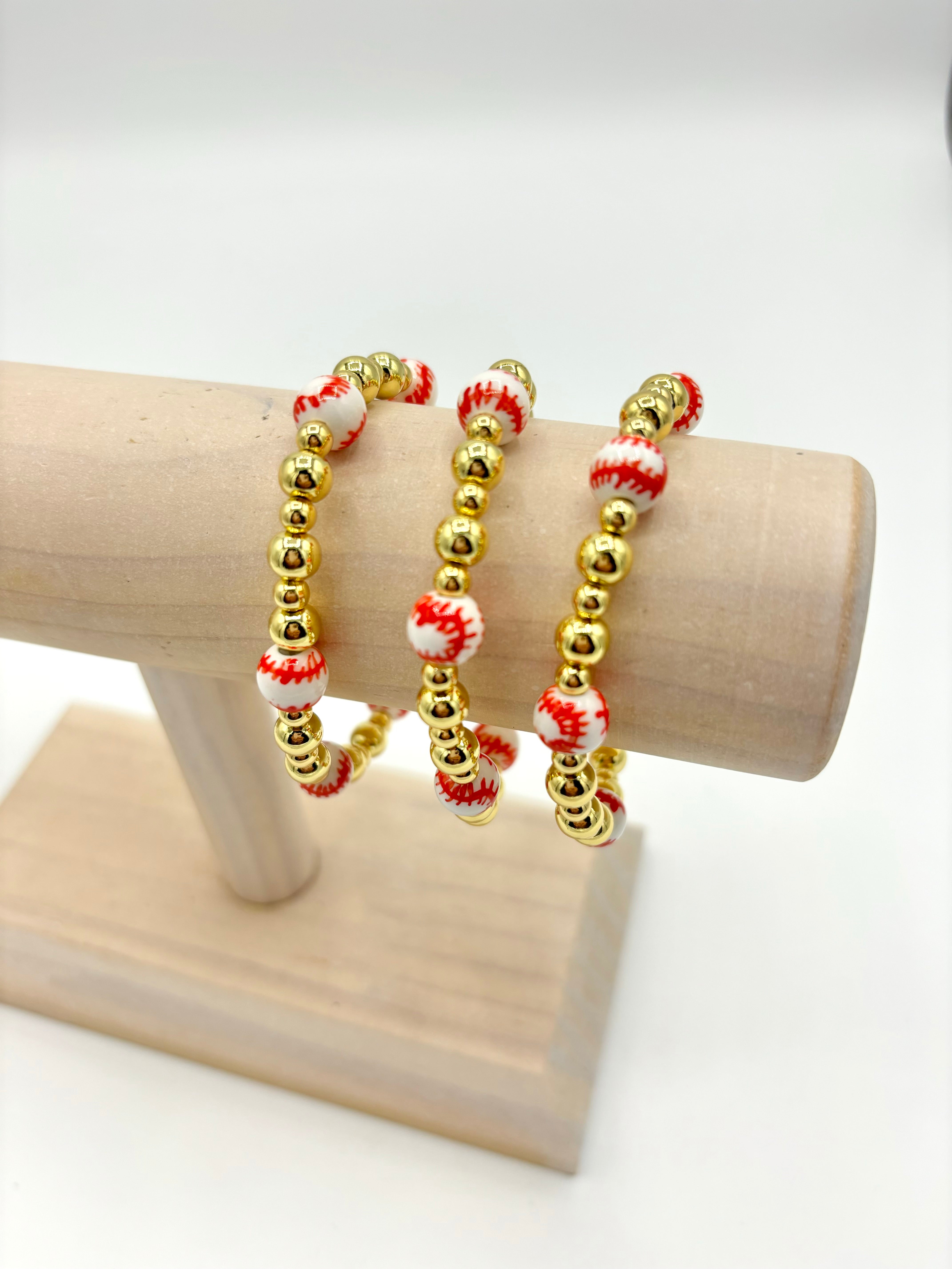 Gold Beaded Baseball Bracelets