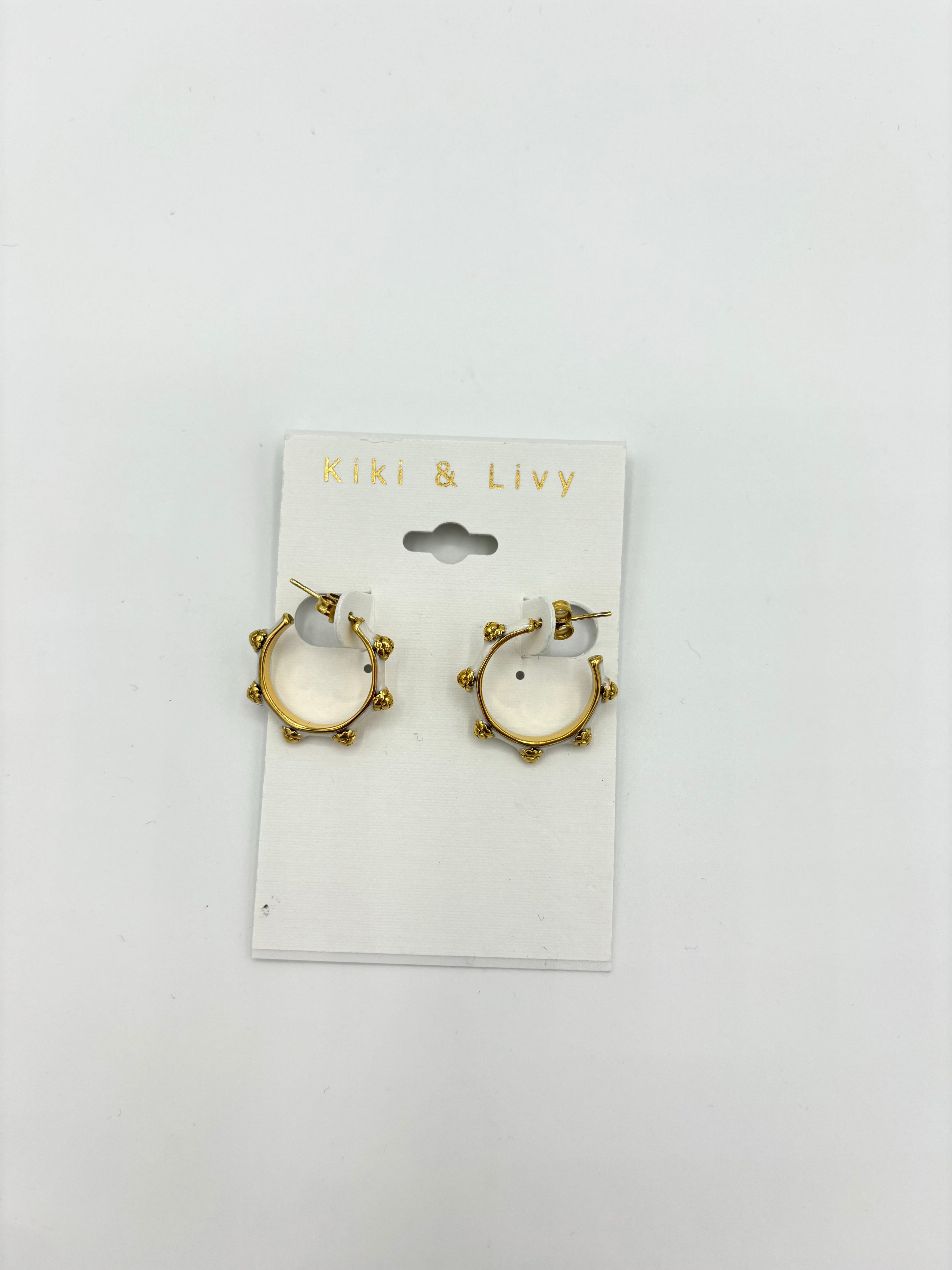 White Enamel Gold Hoop Earrings