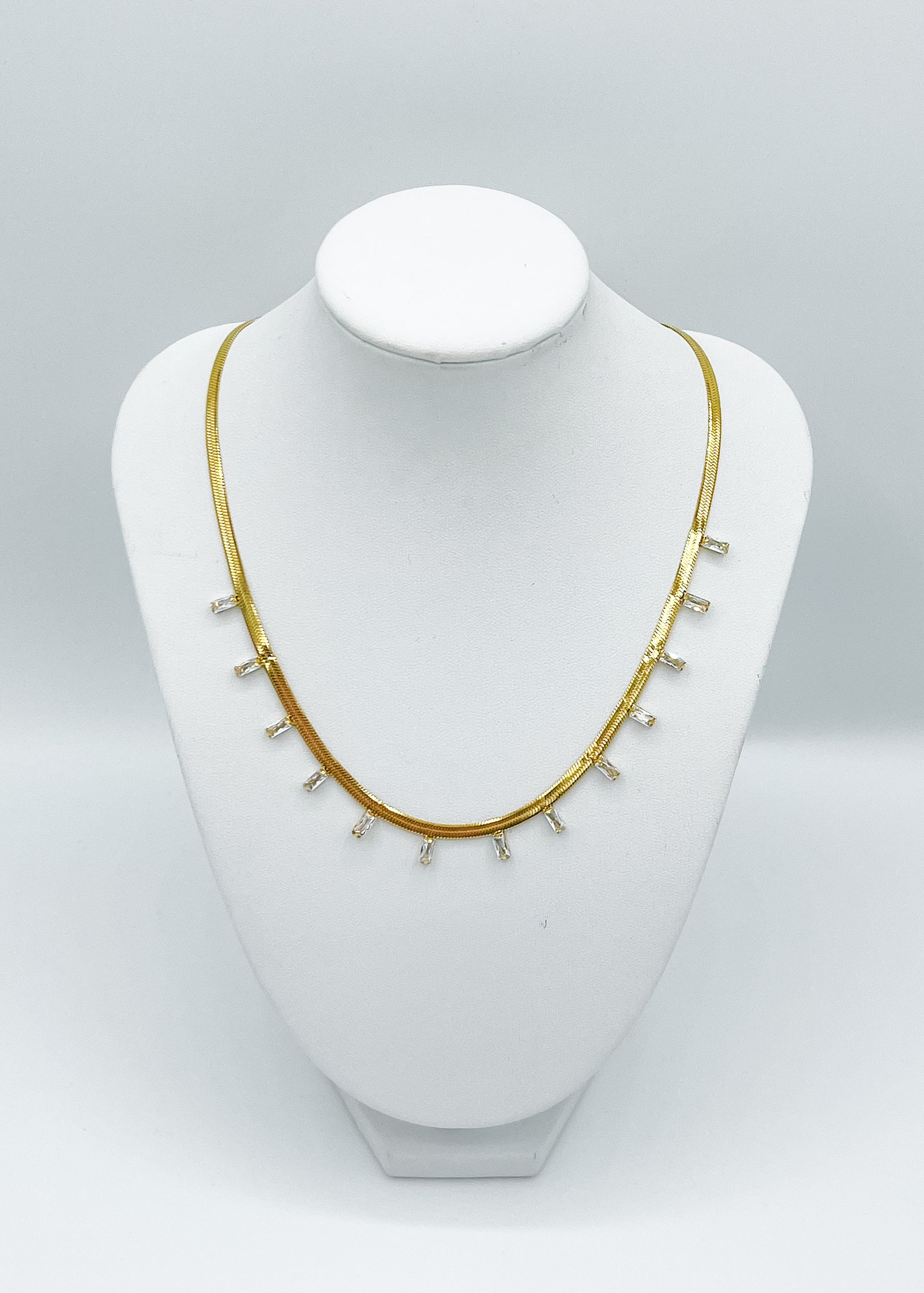 Gold Herringbone 13 Stone Necklace